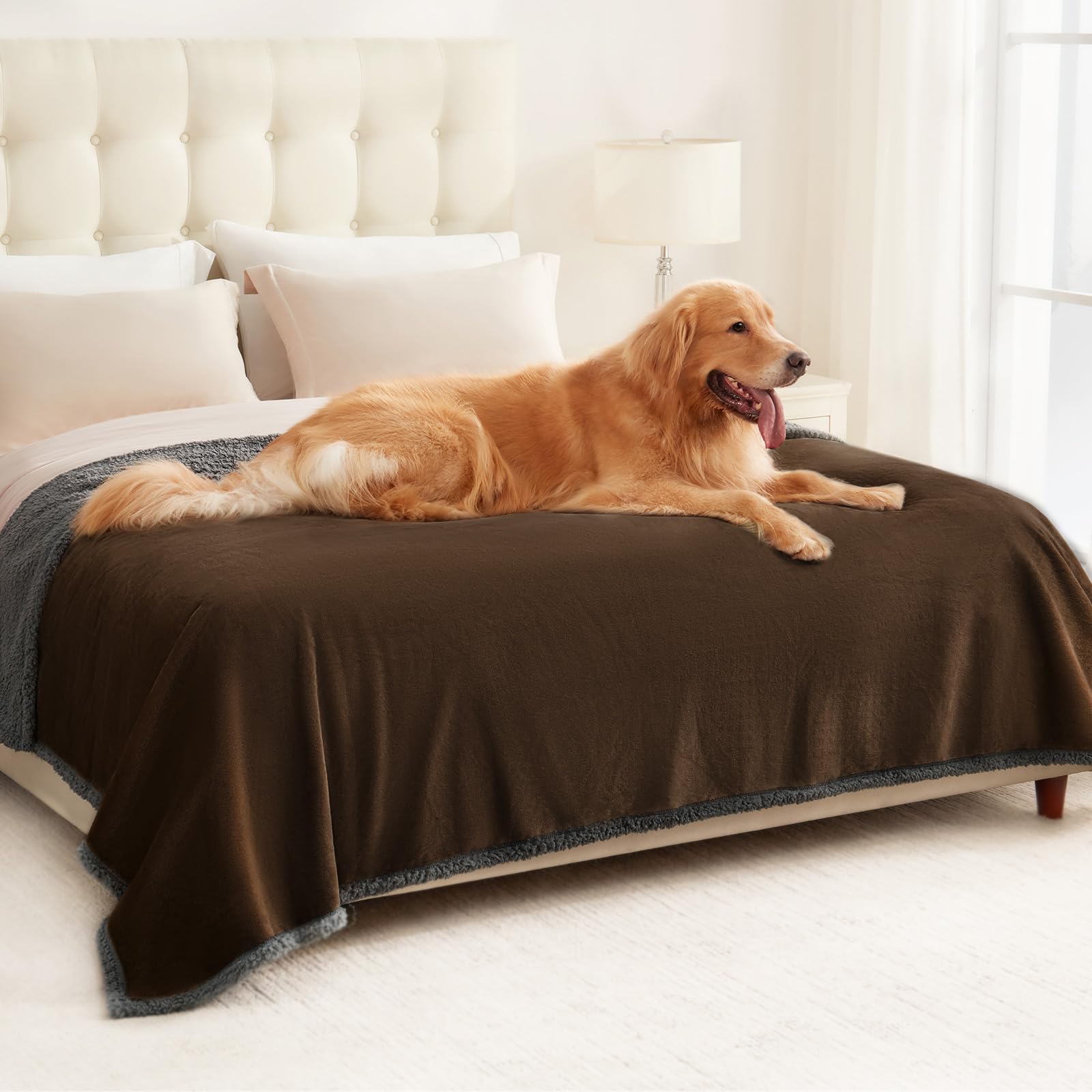Waterproof Pet Blanket for Large Dogs - Reversible Sherpa Fleece Furniture Protector - Washable Dog & Cat Blanket for Couch, Sofa, Bed (85