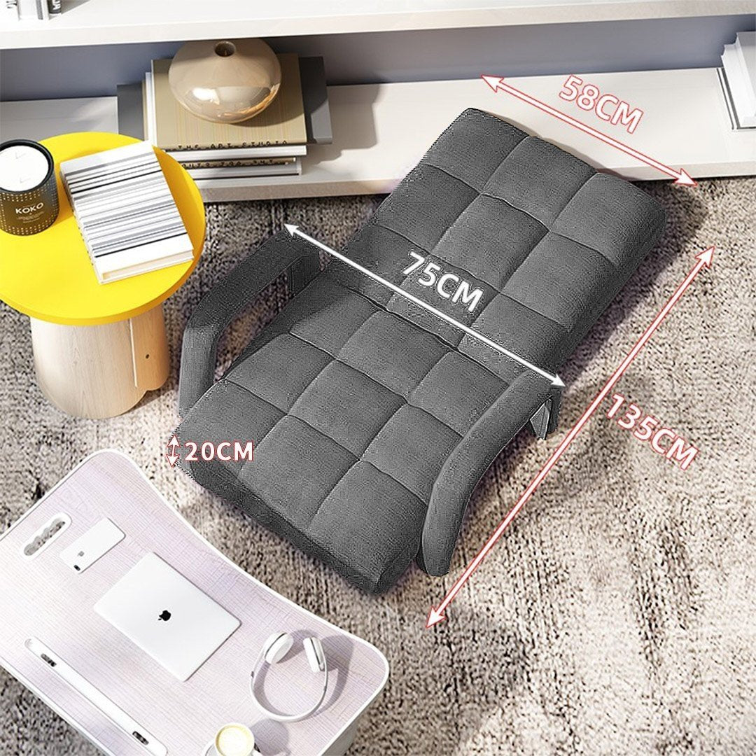 4X Foldable Lounge Cushion - Adjustable Floor Recliner Chair with Armrest - Grey - Perfect for Living Room, Bedroom, Patio & Outdoor Relaxation