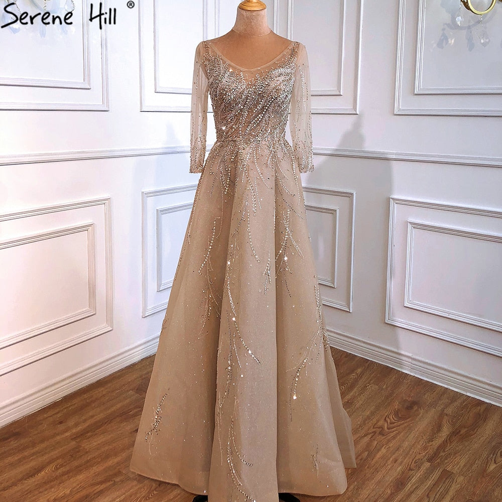 Serene Hill Gold Luxury A-Line Evening Dresses 2025 - Beaded Sparkle Sexy Women's Party Gowns for Prom, Gala & Formal Events - Style LA70823