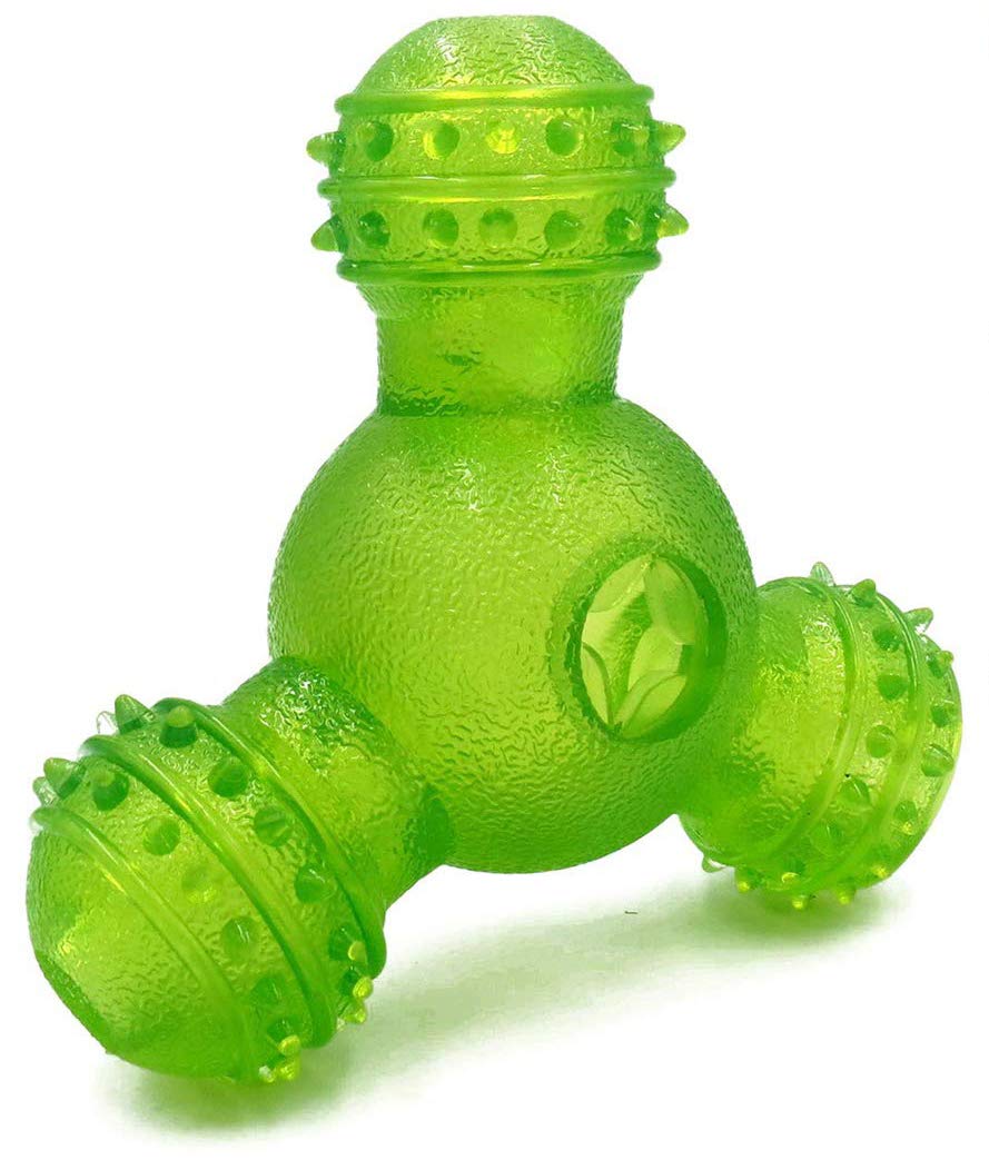 Interactive Dog Chew Toys with 3 Holes - 100% Non-Toxic, Durable & Natural for Small to Medium Dogs - IQ Treat Puzzle, Boredom Relief, Tough Tooth Cleaning Pet Toy (New, Green) - Perfect for Indoor Play & Training Sessions