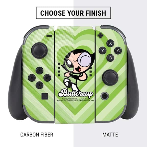 Officially Licensed Powerpuff Girls Buttercup Green Hearts Skin Decal for Nintendo Switch - Cartoon Network Gaming Accessory | Perfect for Switch Console Protection & Personalization