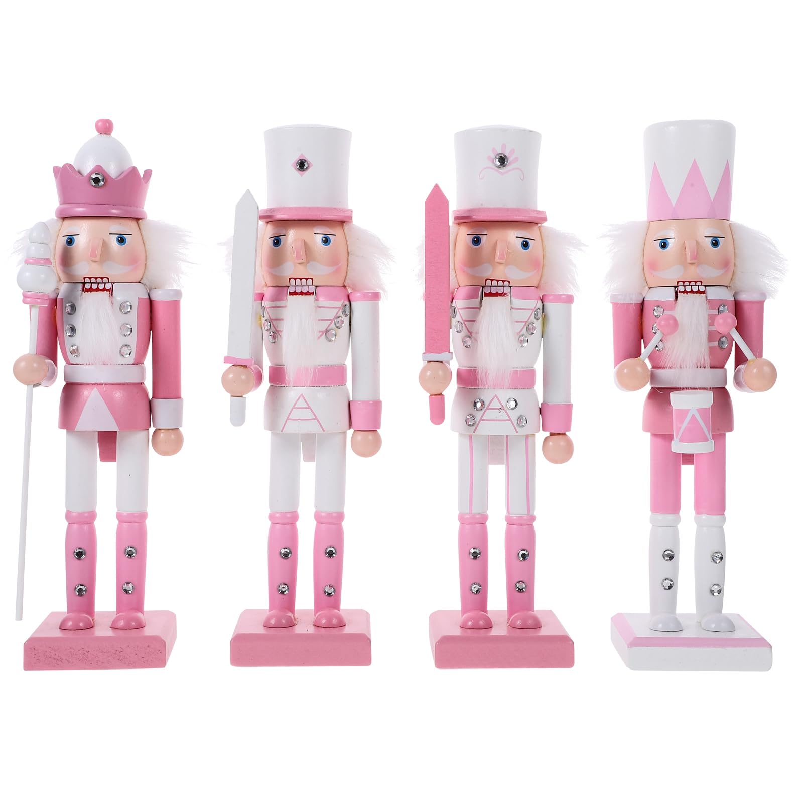 4Pcs 9.5 Inch Pink Wooden Nutcracker Christmas Decorations - Festive Nutcracker Soldier Figurines for Shelves, Tables, Parties & Outdoor Xmas Decor | Perfect for Holiday Home Decor, Christmas Tree Ornaments & Gift Giving