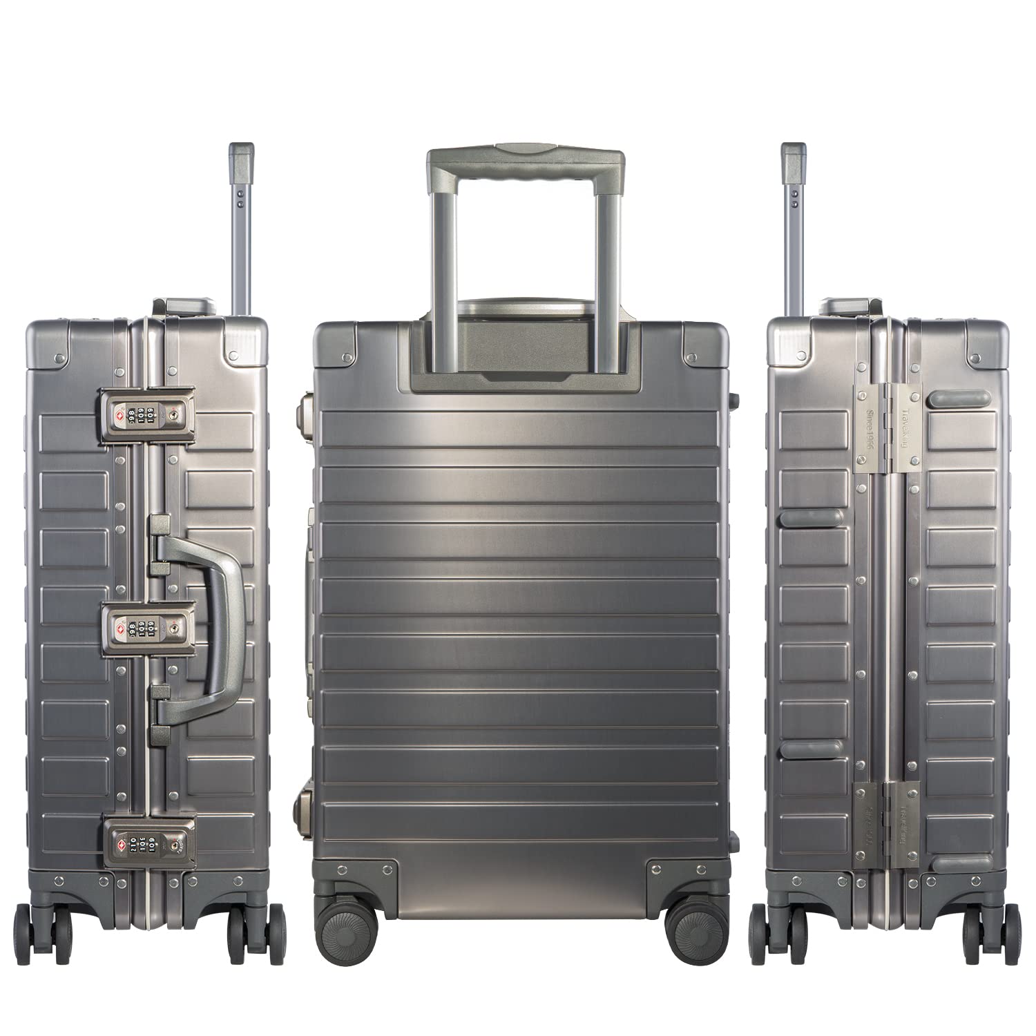 TRAVELKING 28 Inch All Aluminum Luggage - TSA Approved Lock Metal Hard Shell Suitcase with Spinner Wheels, Zipperless Design & Durable Alloy Frame (Cool Metallic) - Perfect for Business Travel, International Trips & Luxury Vacations