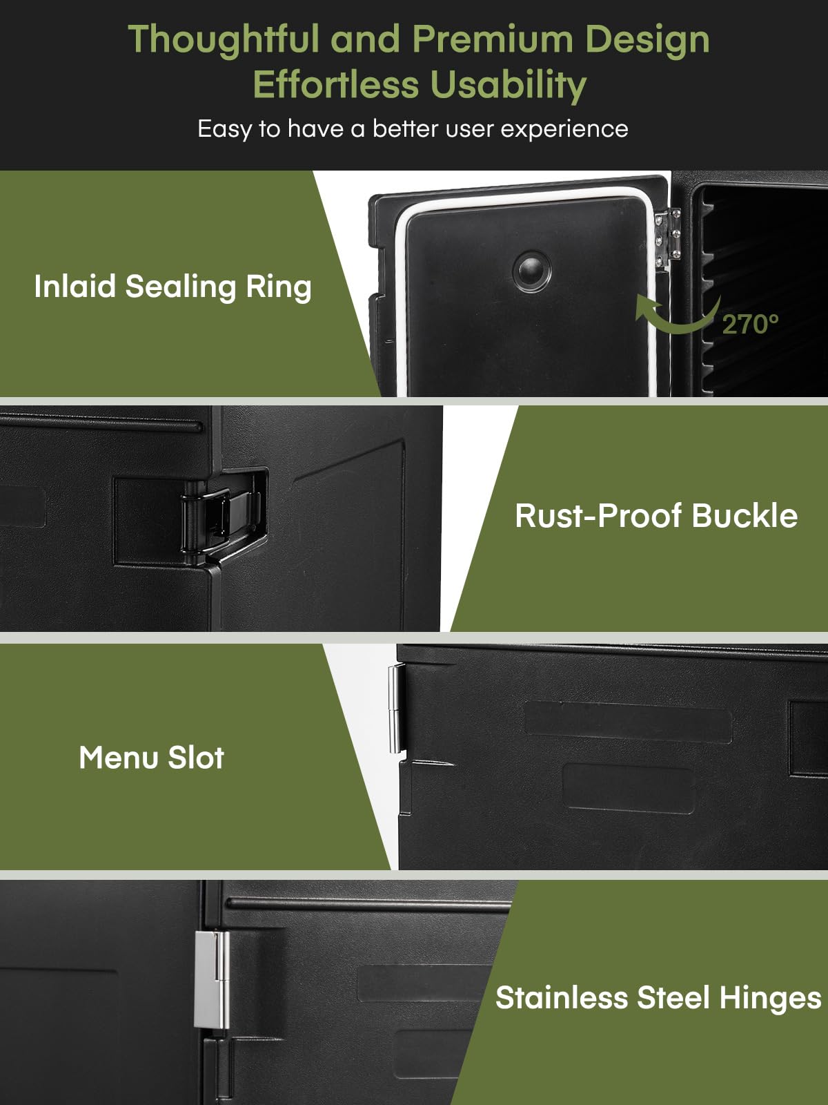 82Qt Catering Food Warmer - Front Loading Hot Box with Wheels, Stackable Design & Handles | LLDPE Insulated Food Pan Carrier Holds 5 Full-Size Pans | Perfect for Restaurants, Catering Services & Outdoor Camping Events