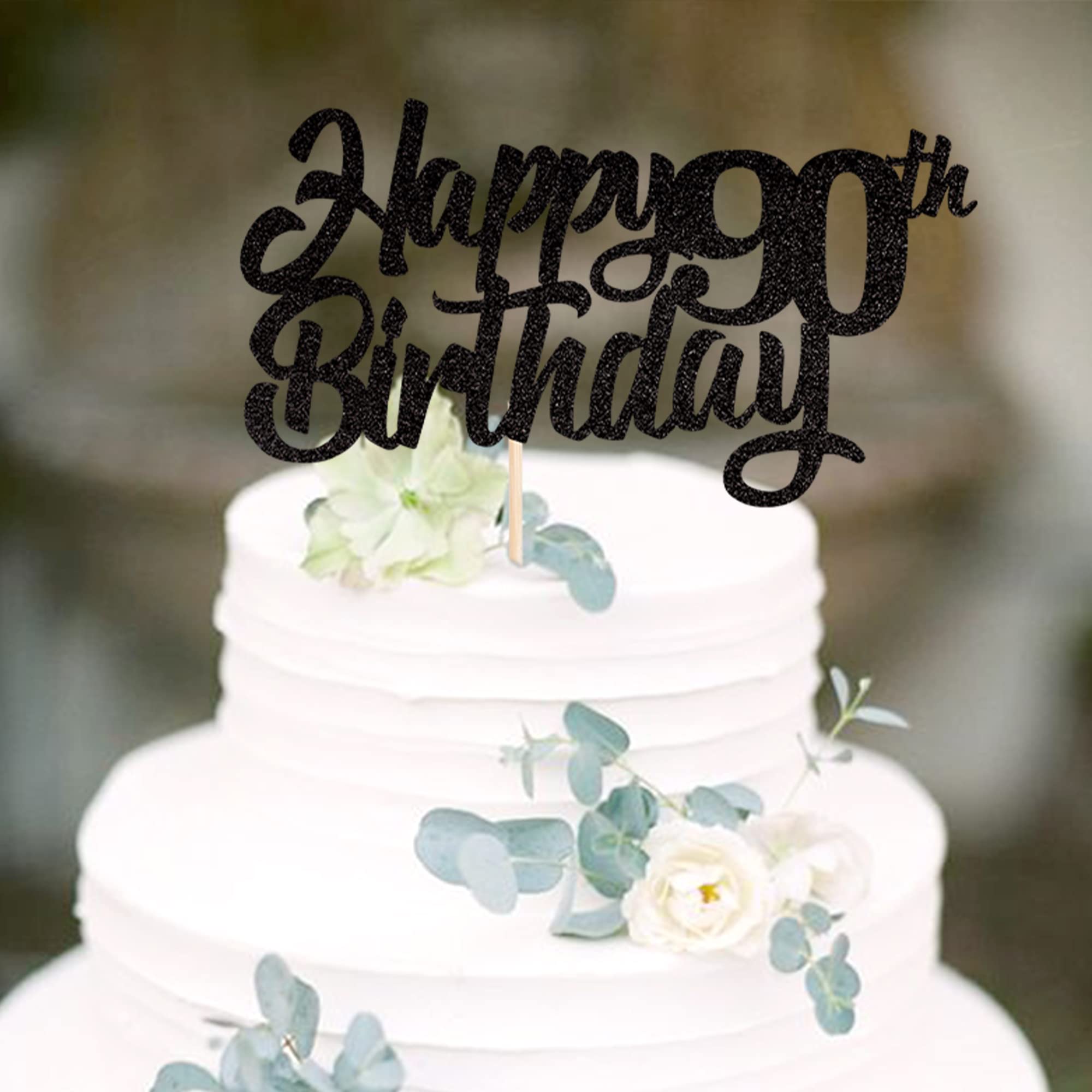 1 Pack Happy 90th Birthday Cake Topper - Glitter 90th Birthday Cake Pick - Cheers to 90 Years - Ninety Fabulous Cake Decorations for 90th Birthday Party Supplies (Black) - Perfect for Birthday Cakes, Cupcakes, and Dessert Table Decorations