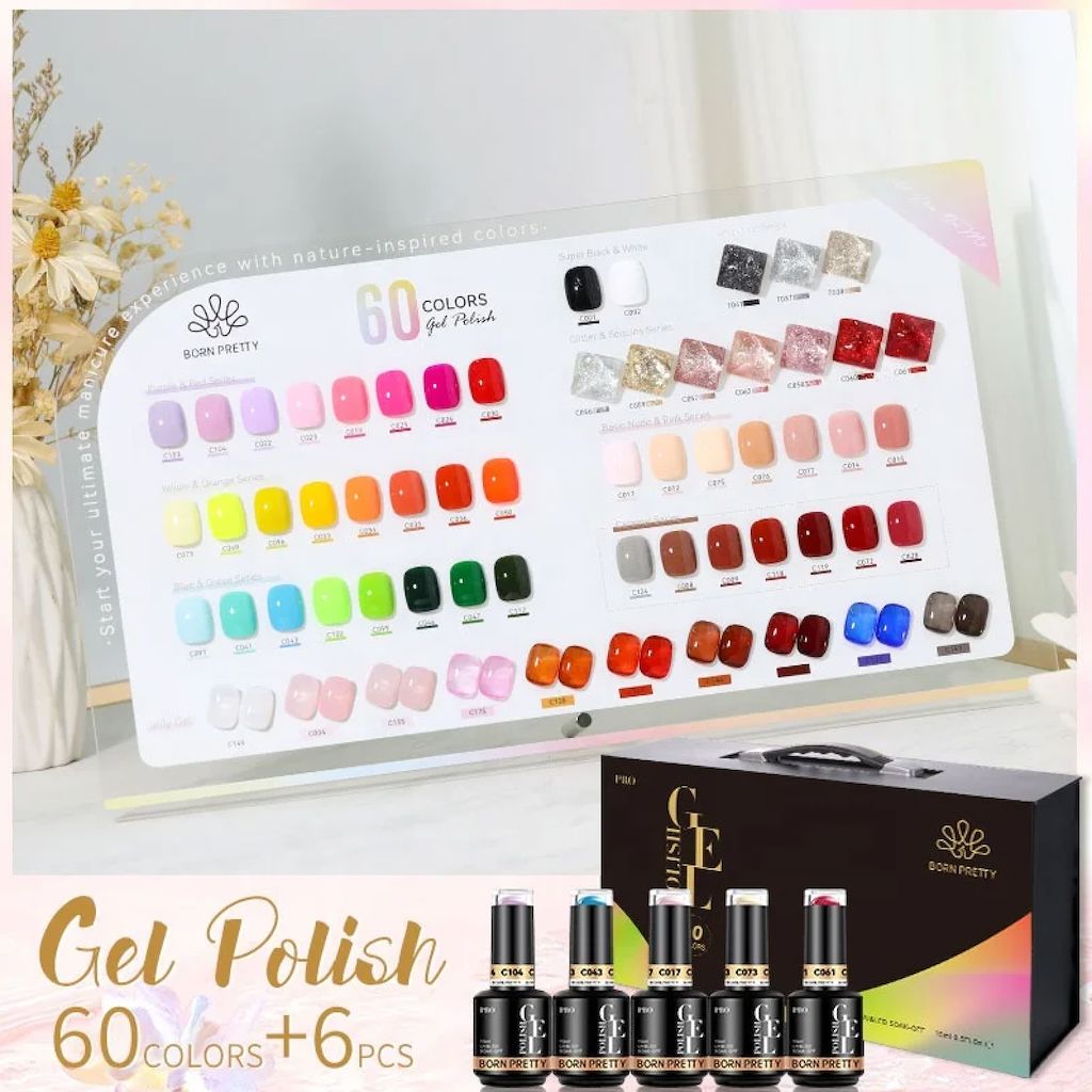 Born Pretty 60 Colors Gel Nail Polish Kit - Professional Soak Off UV LED Gel Polish Set for Salon & Home Manicure - Perfect for Nail Art, French Tips & DIY Nail Designs