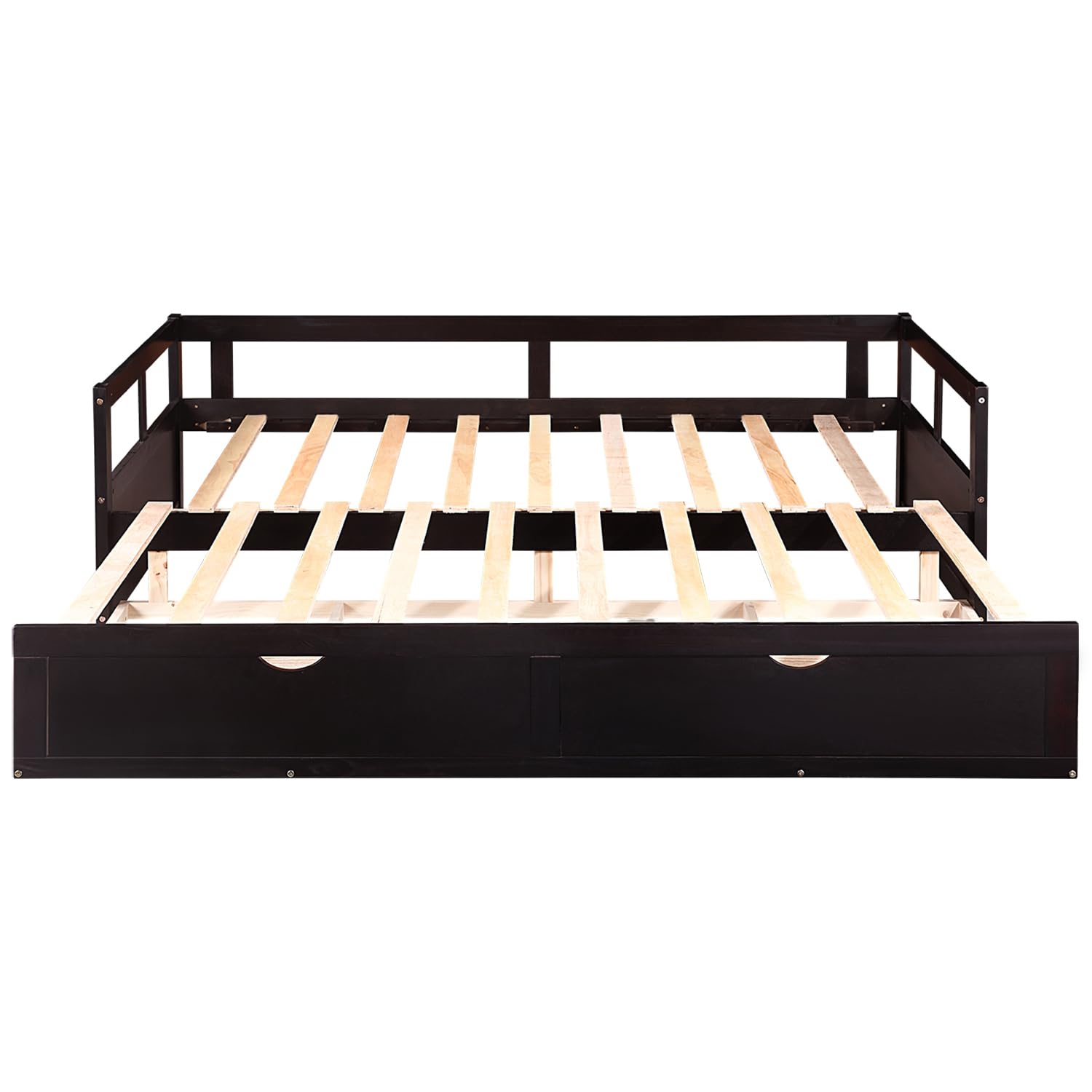 Extendable Daybed with Trundle - Twin to King Size Wooden Storage Bed for Kids, Teens & Adults | No Box Spring Needed | Espresso Finish | Perfect for Guest Rooms, Dormitories & Small Spaces