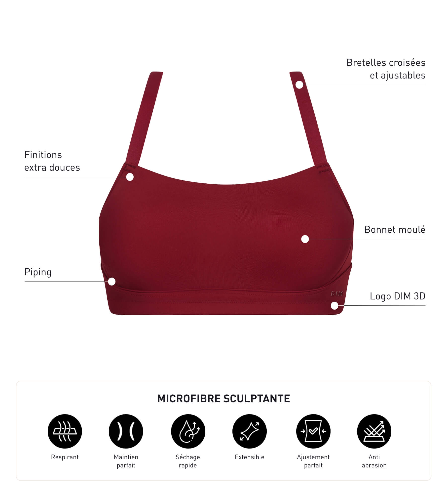 Sculpting Sports Bra in Bordeaux - Breathable Microfiber Support for Running, Yoga & Gym Workouts - Comfortable & Stylish Activewear for Women