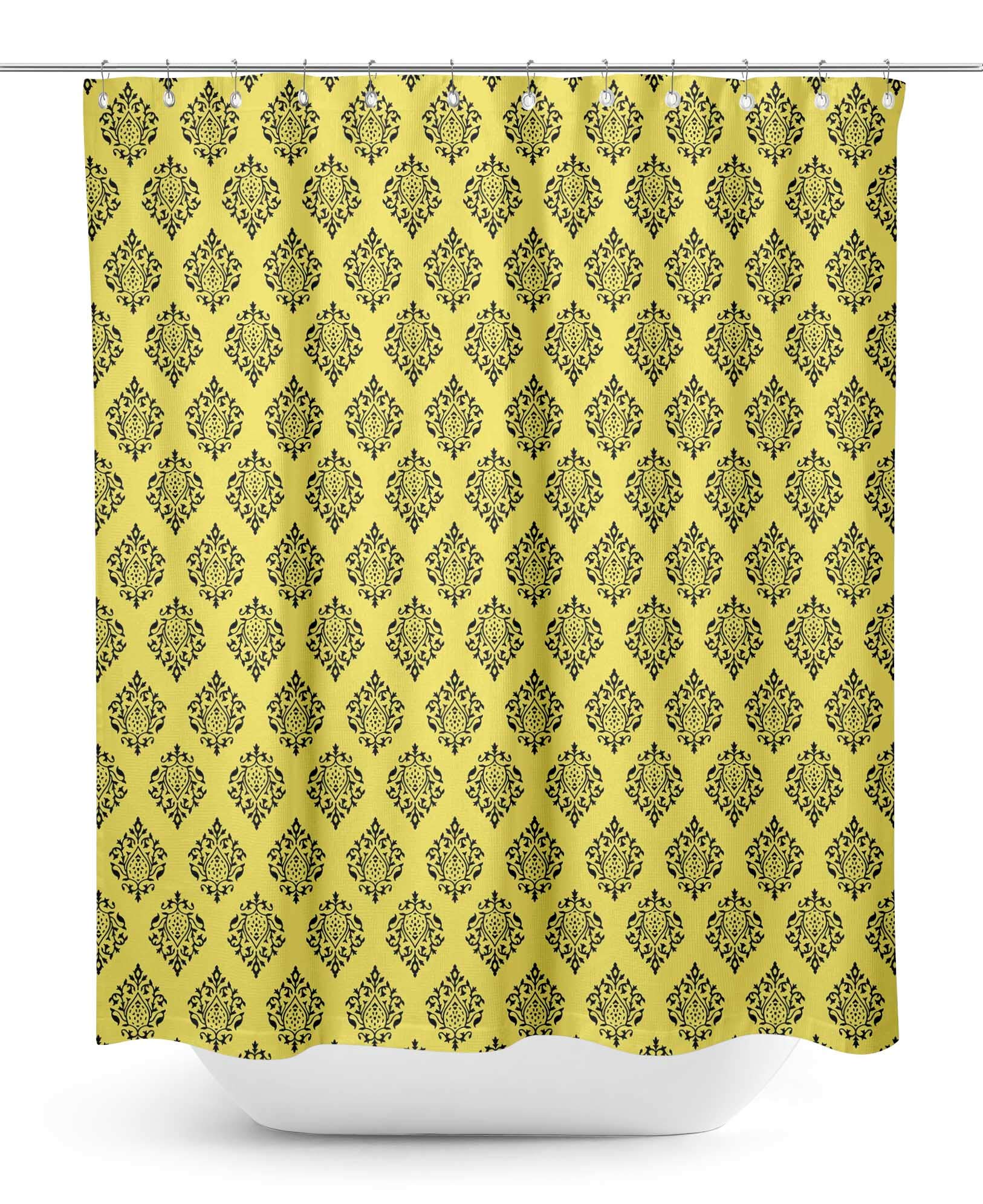 Yellow Damask Shower Curtain - Waterproof Bathroom Decor 60x70 Inch - Stylish & Resistant for Modern & Vintage Bathrooms