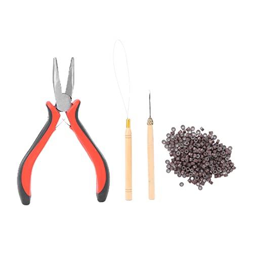 Premium Hair Extension Kit with Plier, Pulling Hook & Needle - 200 Extension Beads Tool Set for Professional Salon & DIY Hair Extensions at Home - Perfect for Thickening, Lengthening & Styling Natural or Synthetic Hair