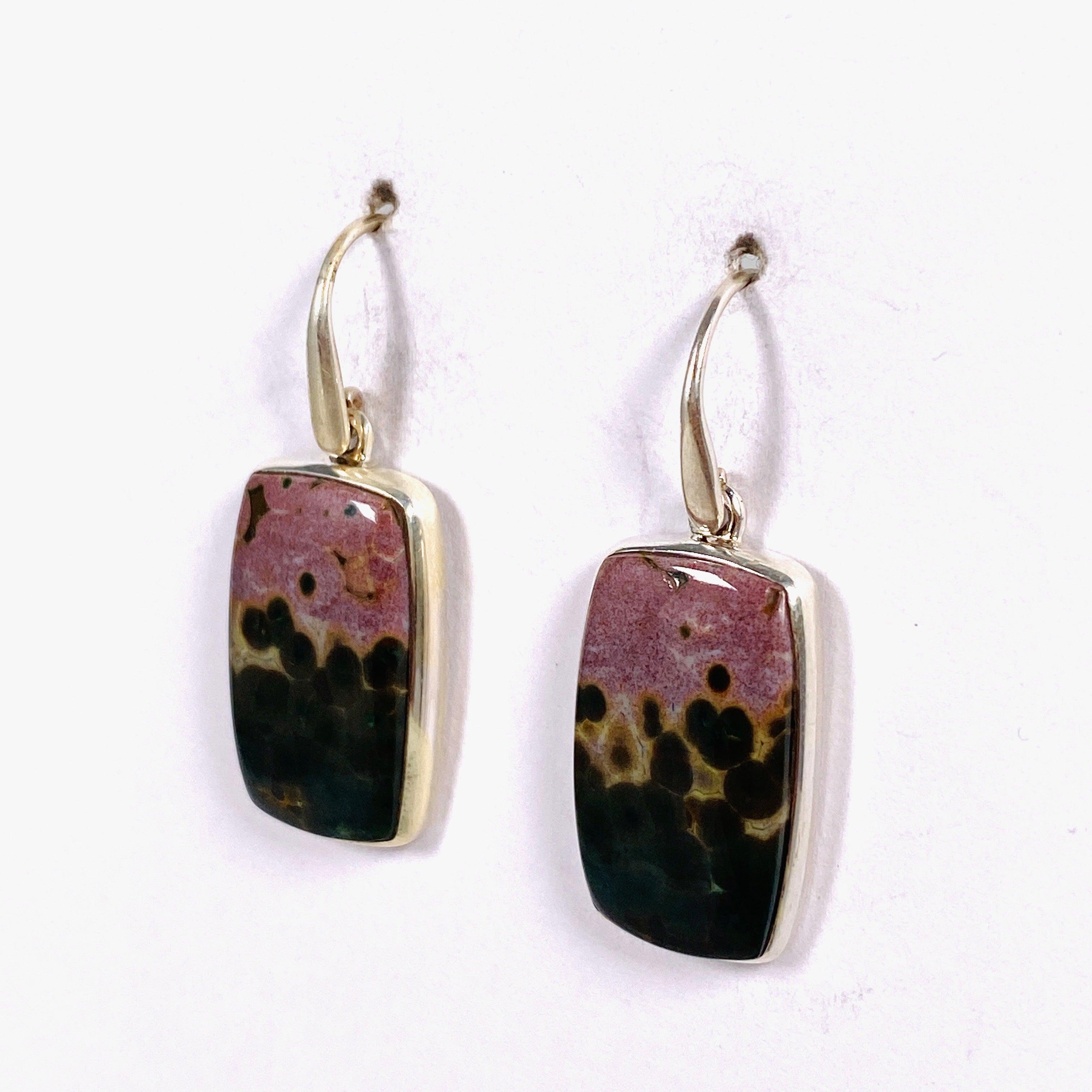 Ocean Jasper Rectangle Earrings for Women – Natural Stone Dangle Earrings – Boho Chic Jewelry Gift for Her – Perfect for Parties, Weddings & Everyday Wear