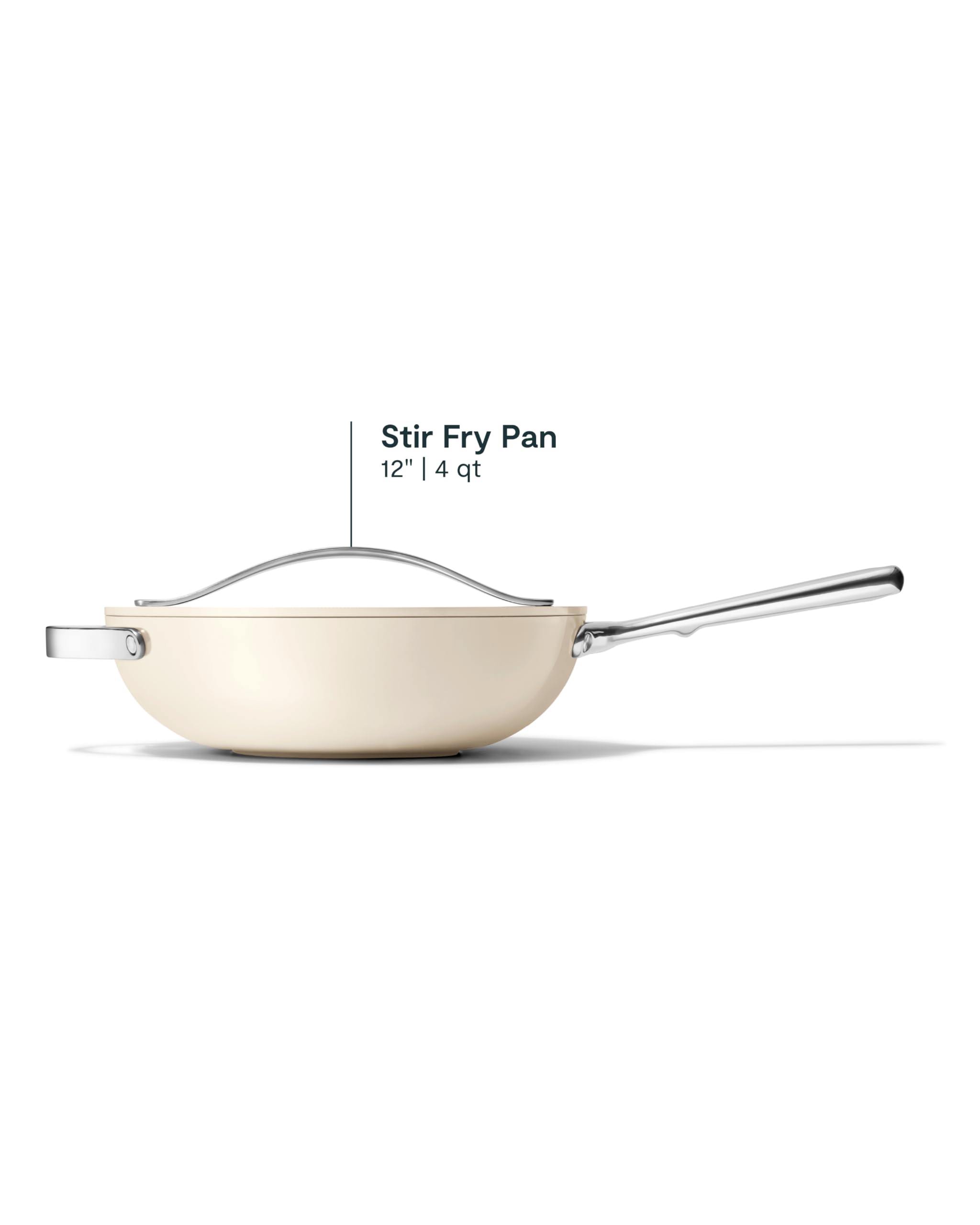 Caraway Non-Stick Stir Fry Pan - 12” Wok-Inspired Frying Pan - PFOA & PTFE Free - High-Sloped Walls for Easy Stir-Frying - Stainless Steel Handles - Cream Color - Perfect for Asian Cooking, Sauteing Vegetables & Healthy Meal Prep