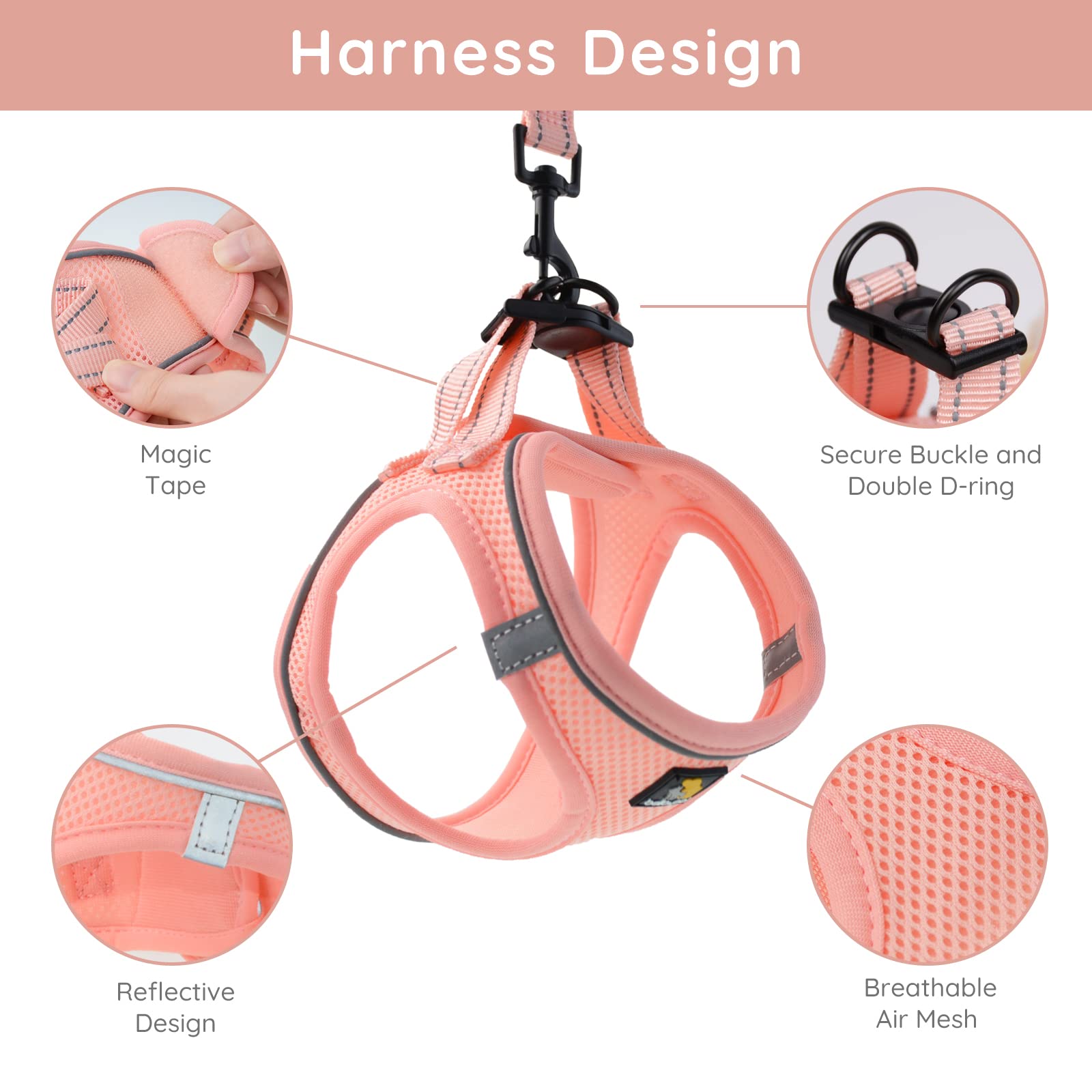 BELLA & PAL Small Dog Harness and Leash Set - No Pull Step-in Vest Harness for Puppies & Extra Small Dogs - Adjustable Soft Pink Pet Harness for Walking, Training & Outdoor Adventures (XS)