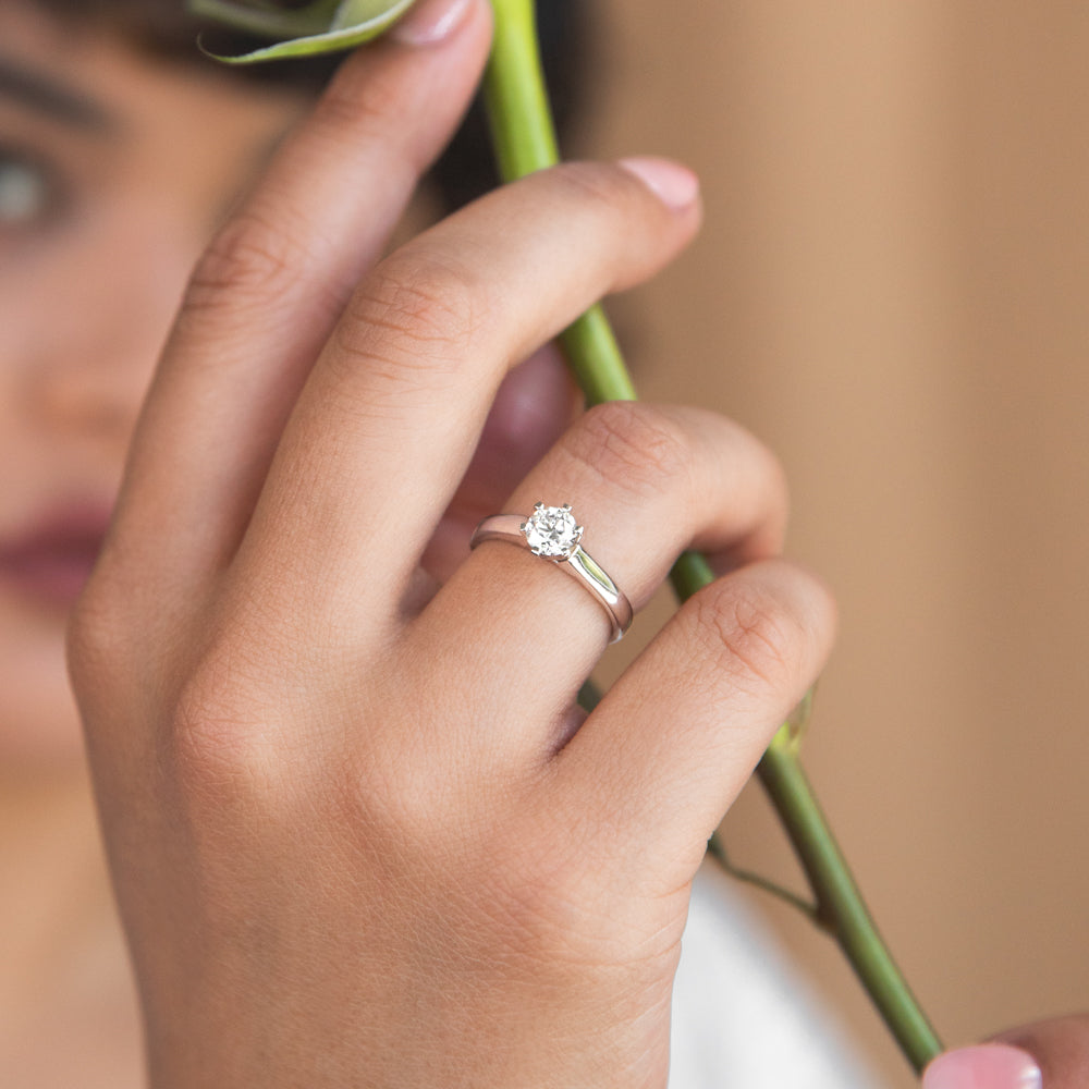 0.70 Carat Round Cut Diamond Solitaire Ring - 18K White Gold - DF Color SI Clarity Certified - Perfect for Engagement, Wedding & Anniversary Gifts