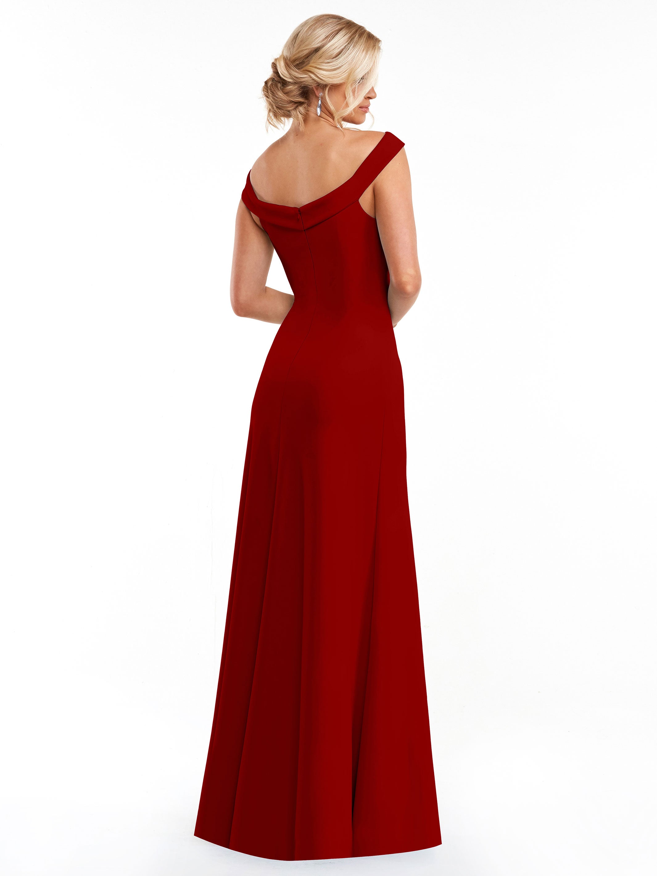 Elegant 83048 Double Knit A-Line Bridesmaid Dress with Off-the-Shoulder Sleeves - Perfect for Weddings, Formal Events & Special Occasions