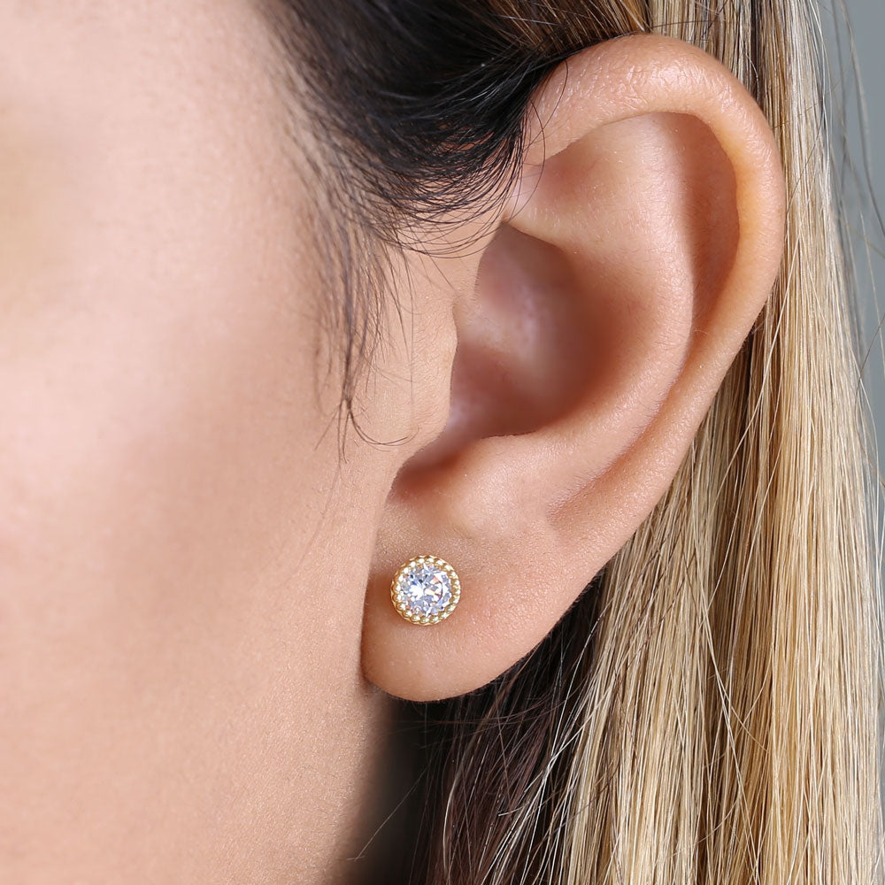 14K Yellow Gold Round Cubic Zirconia Stud Earrings for Women - Minimalist & Elegant Jewelry Gift for Birthday, Anniversary, or Everyday Wear