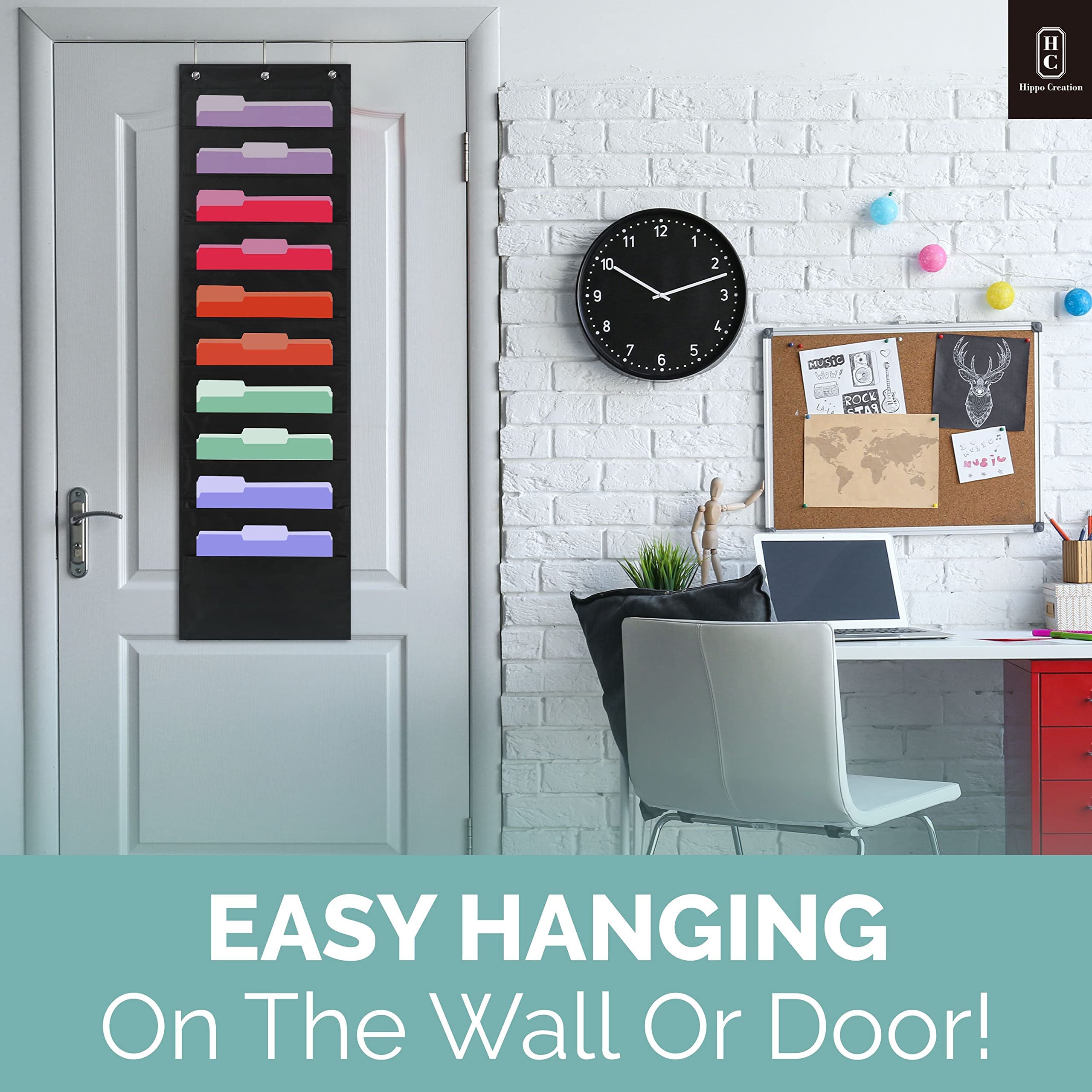 Heavy Duty 10-Pocket Storage Organizer with Over-Door Hangers - Wall Mount File Folder Holder for Classroom, Home Office & School Mailbox - Black | Perfect for Organizing Papers, Documents & Supplies