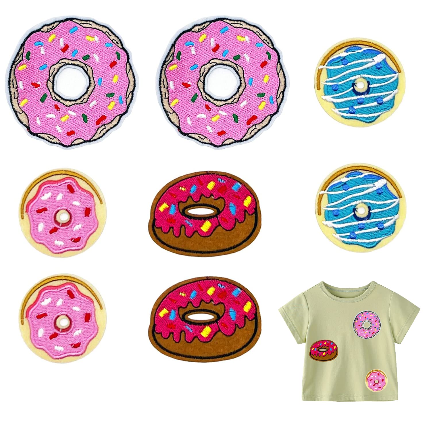 8Pcs Donut Themed Embroidered Iron-On & Sew-On Patches for Clothing, Jackets, Jeans, Backpacks, Hats - DIY Arts & Crafts, Customization & Repair - Perfect for Gifts, Fashion Upgrades, and Personalizing Accessories