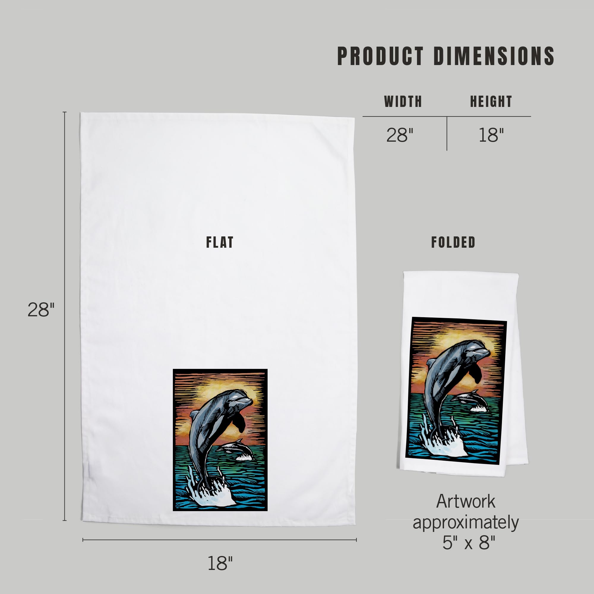 Dolphins Scratchboard Tea Towel - 100% Cotton Decorative Hand Towel for Kitchen & Home | Perfect for Dish Drying, Gift Giving & Coastal Decor