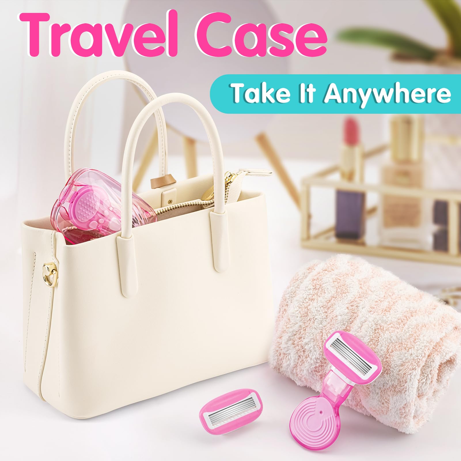 DreamGenius Women's 5-Blade Travel Razor with 2 Cartridges & Case - Ultra Smooth Shaving for Legs, Underarms & Bikini Line - Perfect for Vacation, Gym & On-The-Go Grooming (Pink)