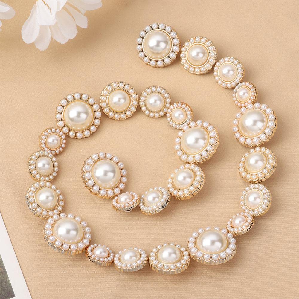 20Pcs Gold Alloy Pearl Buttons for DIY Sewing, Clothing, and Needlework - 0.78 Inch Decorative Handmade Accessories - Perfect for Dresses, Jackets, and Craft Projects