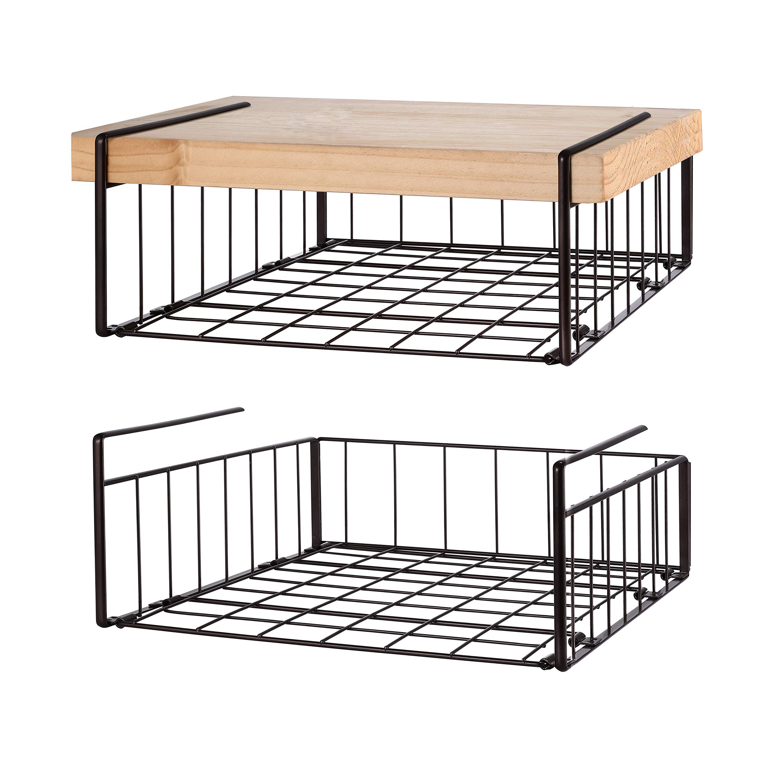 2 Pack Bronze Under Cabinet Organizer Shelf - Hanging Wire Storage Baskets for Kitchen Pantry, Spice Rack & Bathroom Organization - Space Saving Shelf for Small Kitchen Appliances & Utensils