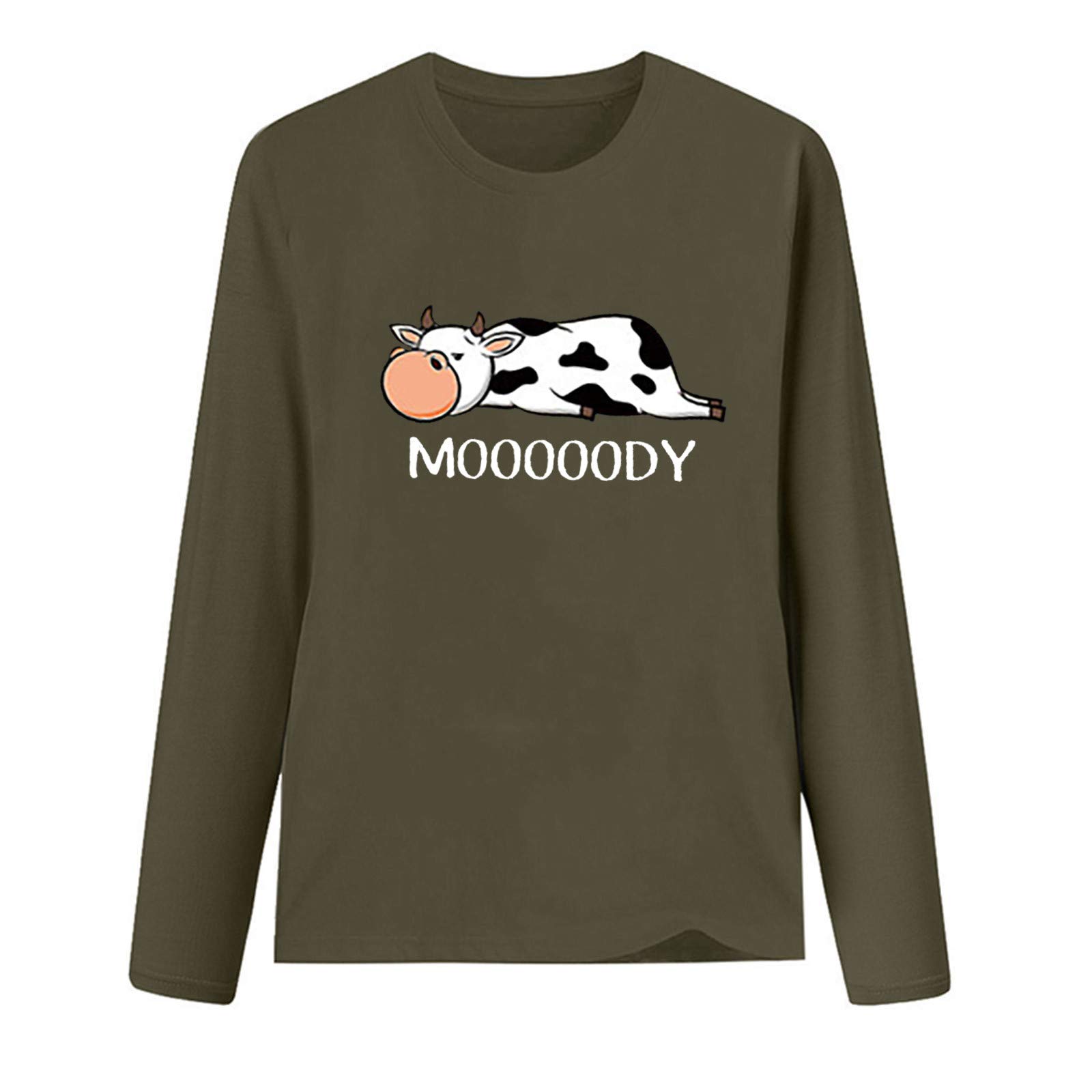 Women's Long Sleeve Printed Cow Graphic Pullover Sweatshirt - Soft Casual Blouse for Everyday Wear, Work & Fall Layering