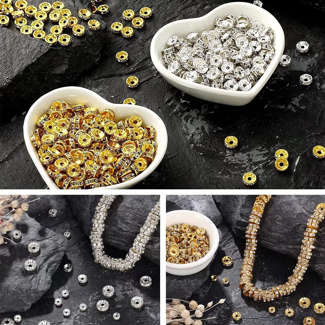 1000 Pack Round Rondelle Spacer Beads - 3 Sizes Crystal Rhinestone Loose Beads for DIY Jewelry Making - Perfect for Earrings, Necklaces, Bracelets & Craft Projects - Ideal for Wedding, Party & Gift Accessories
