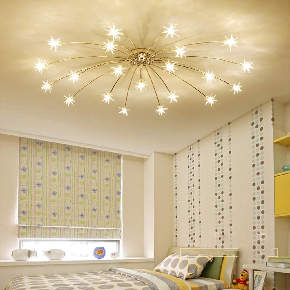 Gold Glass Chandelier Ceiling Light - LED Flush Mount Starry Pendant Lamp with Gypsophila Design for Living Room, Bedroom, Dining Room & Hallway - Elegant Lighting Fixture for Home Decor, Kitchen & Foyer