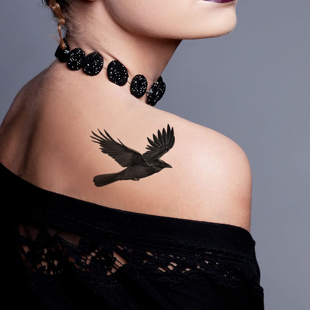 WIRESTER Temporary Tattoo Stickers for Girls, Boys, Kids & Adults - Fake Tattoos for Face, Hand, Neck & Wrist - Ravens and Crows Design - 6 x 7.87 Inch Tattoo Sheets - Perfect for Parties, Halloween, Cosplay & Body Art