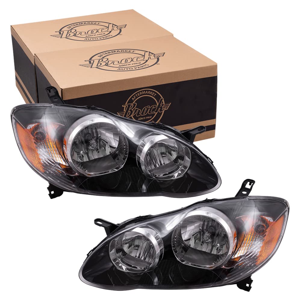 Brock Replacement Halogen Headlights for 2005-2008 Toyota Corolla - Smoked Lens Driver & Passenger Side (Part# 8115002360, 8111002370) | Durable Lighting Upgrade for Night Driving & Enhanced Style