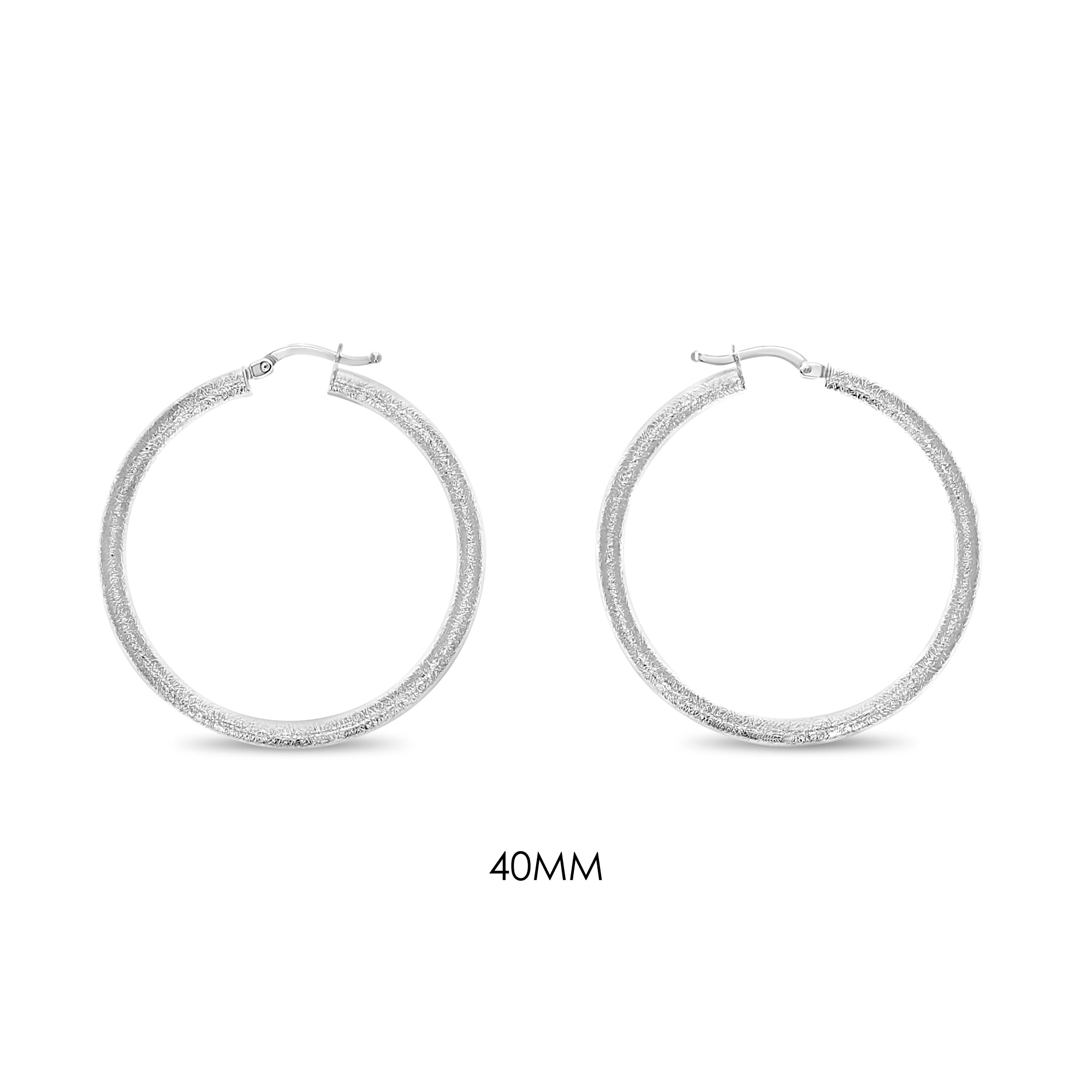14K White Gold Sand Textured Hoop Earrings - 34mm & 40mm Size Options - Perfect for Everyday Wear, Date Nights & Special Occasions