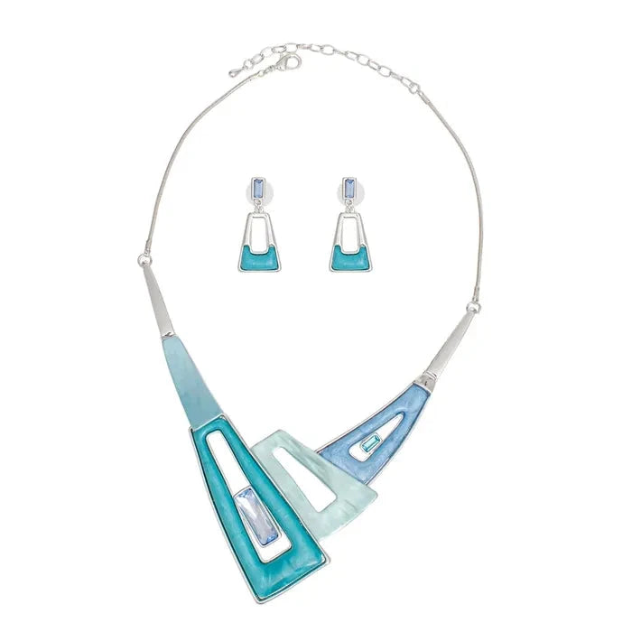 Stylish Blue Geometric Snake Chain Necklace Set for Women | Trendy Layered Collar Necklace | Perfect for Casual Wear, Date Night & Gift Giving