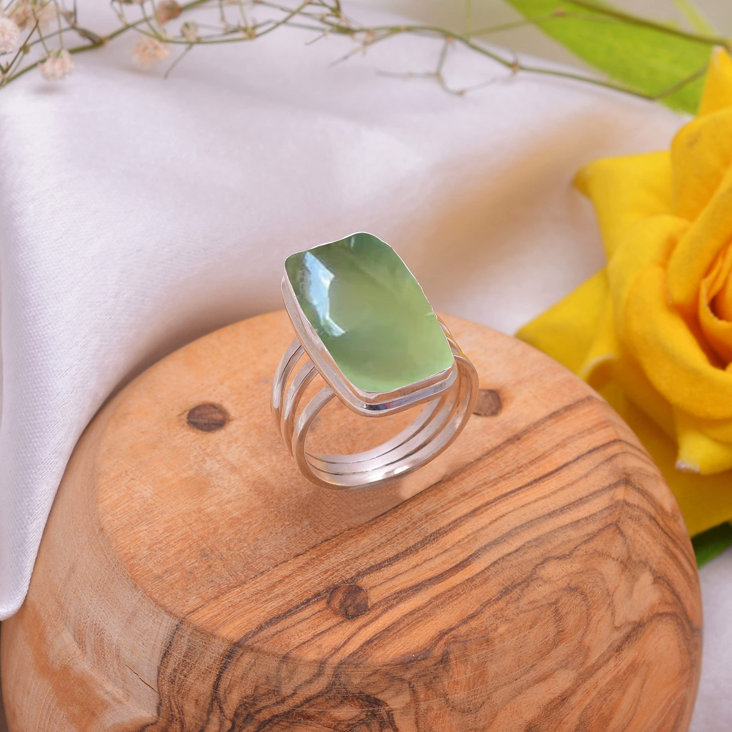 Veracity Jewelry Prehnite Rings for Women - 925 Sterling Silver Handmade Gemstone Ring - Green Prehnite Designer Jewelry VSR-805 | Perfect for Weddings, Anniversaries & Special Occasions