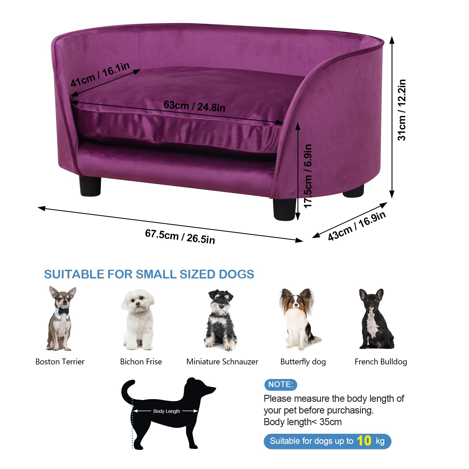 Premium Pet Sofa Bed for Small Dogs & Cats - Washable Velvet Cushion with Wooden Frame - Cozy Pet Couch for Puppies, Kittens & Small Pets (Purple) - Perfect for Living Room, Bedroom & Pet Napping Spaces