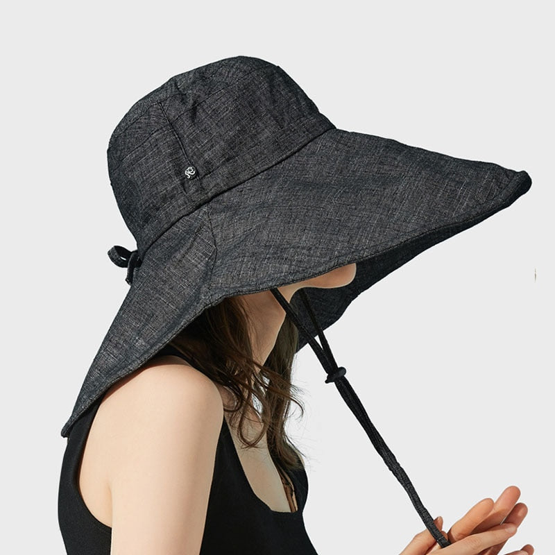 2024 Summer Women's Wide Brim Linen Sun Hat - 18cm UPF 50+ UV Protection Foldable Bucket Hat for Beach, Travel & Outdoor Activities | Breathable Panama Style Sunshade Hat