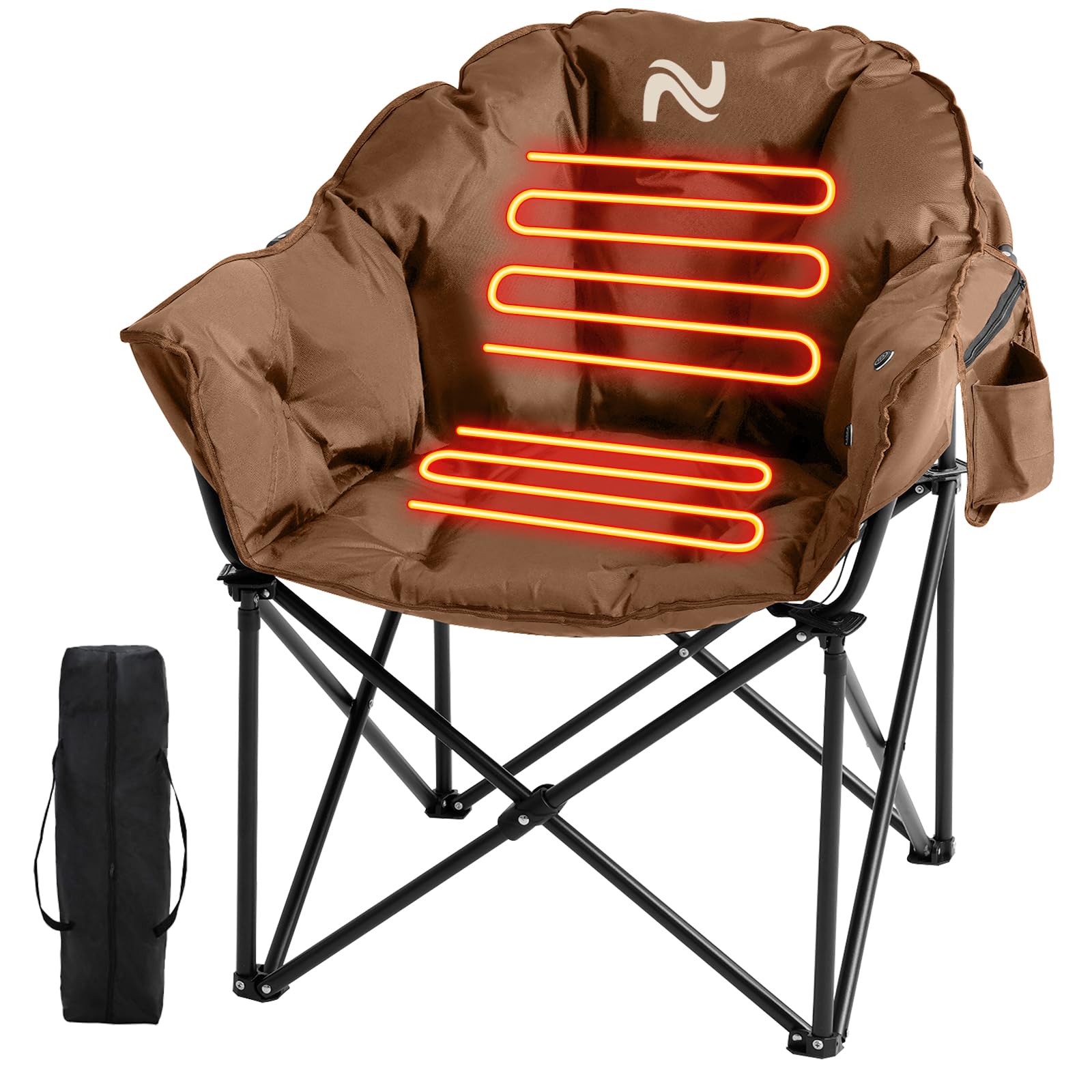 MOPHOTO Portable Heated Camping Chair - Oversized Padded Folding Chair with Heating for Outdoor Sports, Lawn, Patio & Lounge - Perfect for Winter Camping, Fishing, Tailgating & Backyard Relaxation