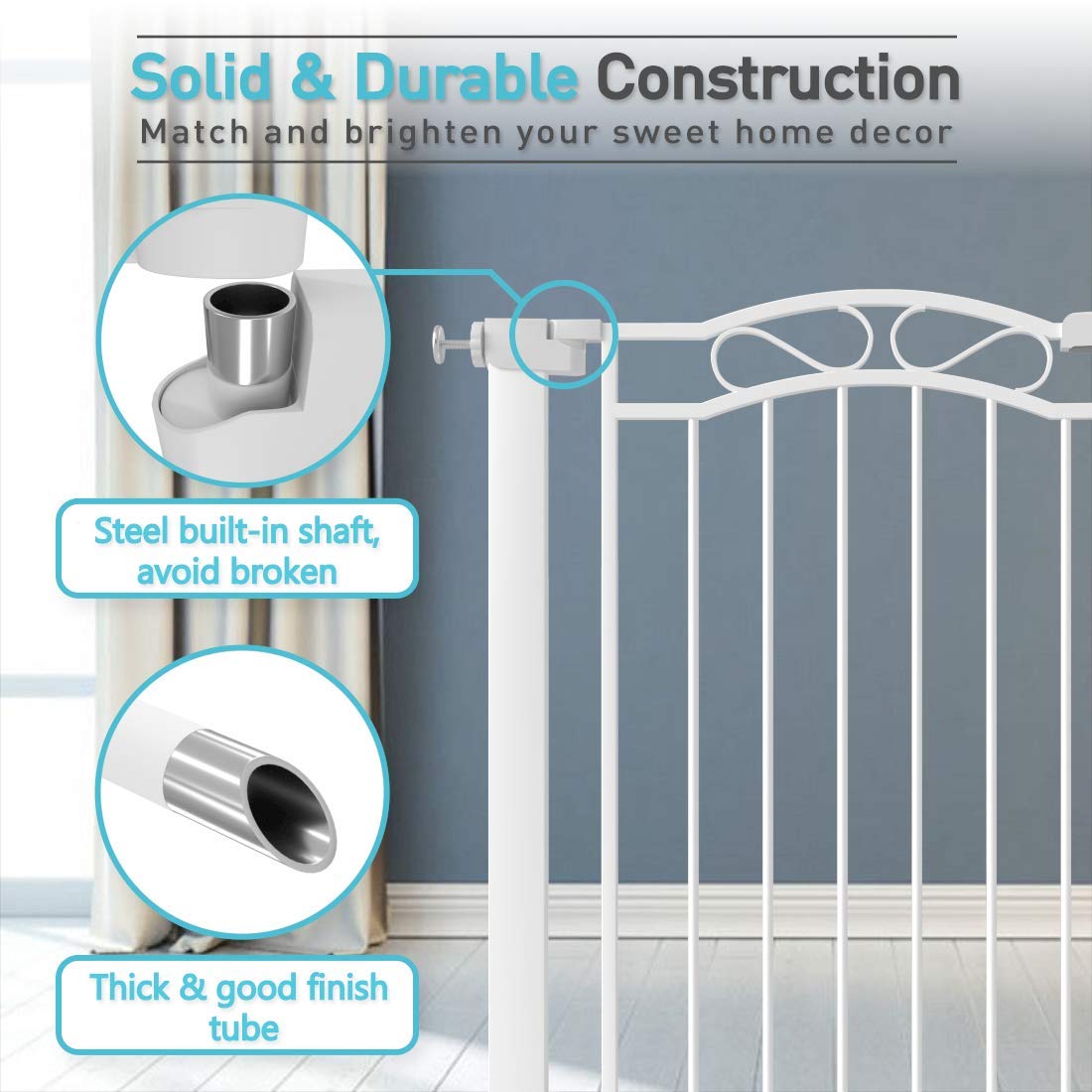 Fairy Baby Safety Gate for Doorways, Stairs & Hallways - Adjustable Pressure Mounted (48.82