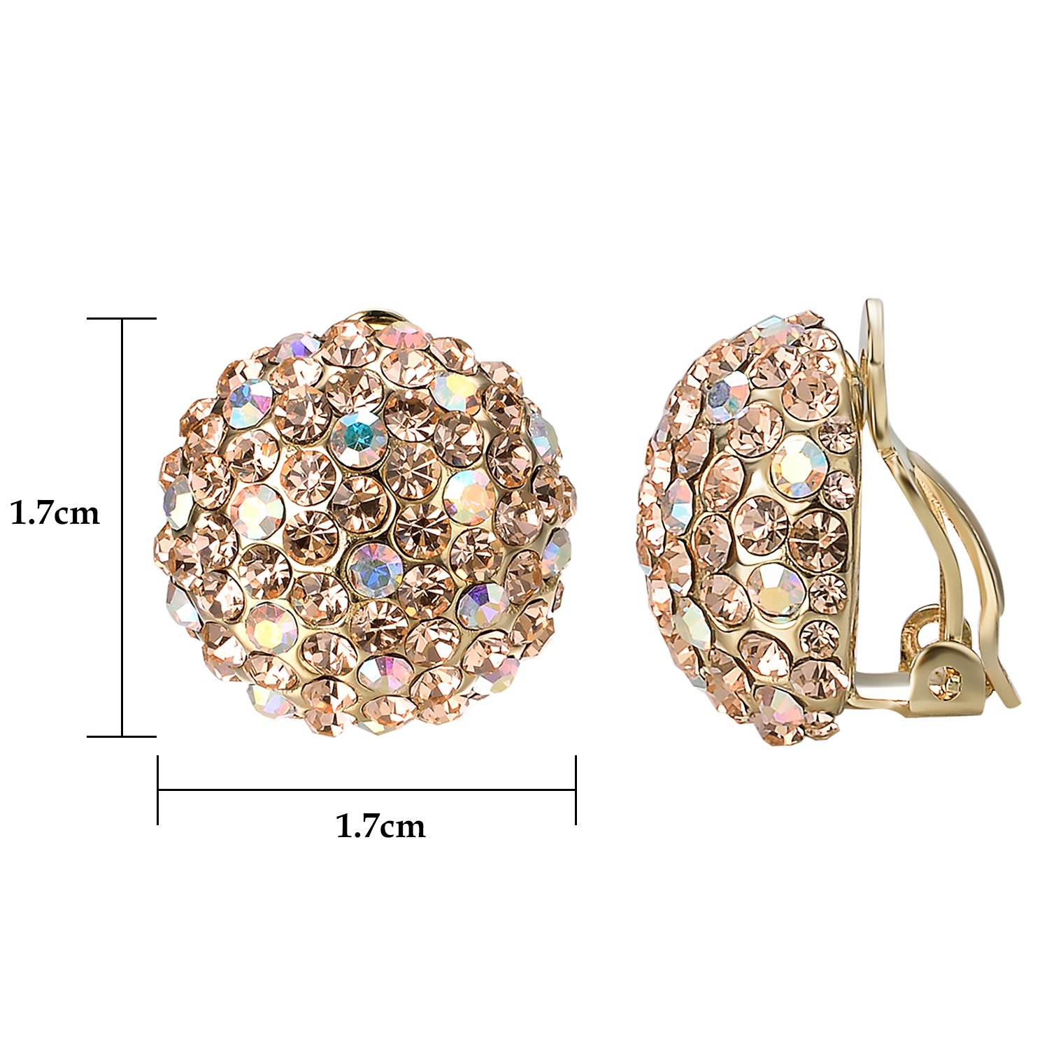 Clip On Earrings for Women & Kids - Round Austrian Crystal Non-Pierced Earrings | Christmas Gifts, Party, Wedding & Special Occasion Jewelry