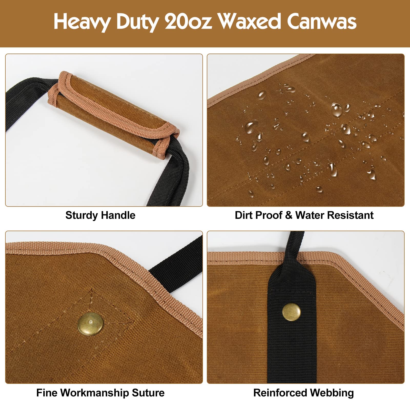 Heavy Duty Waxed Canvas Firewood Carrier Tote Bag - 39 x 18 Inches Large Log Holder with Handles for Fireplace, Camping & Outdoor Use - Bear Design