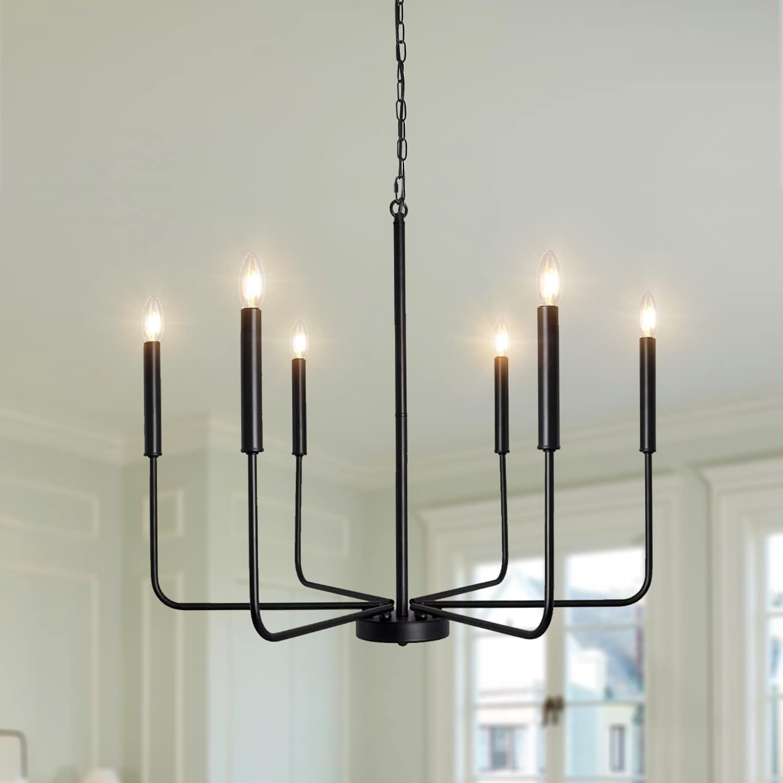 ETONIMERR 6-Light Matte Black Chandelier - 26 Inch Farmhouse Pendant Light Fixture with Industrial Rustic Design for Dining Room, Kitchen Island, Living Room & Foyer | Perfect for Home Decor, Wedding Venues and Restaurant Lighting