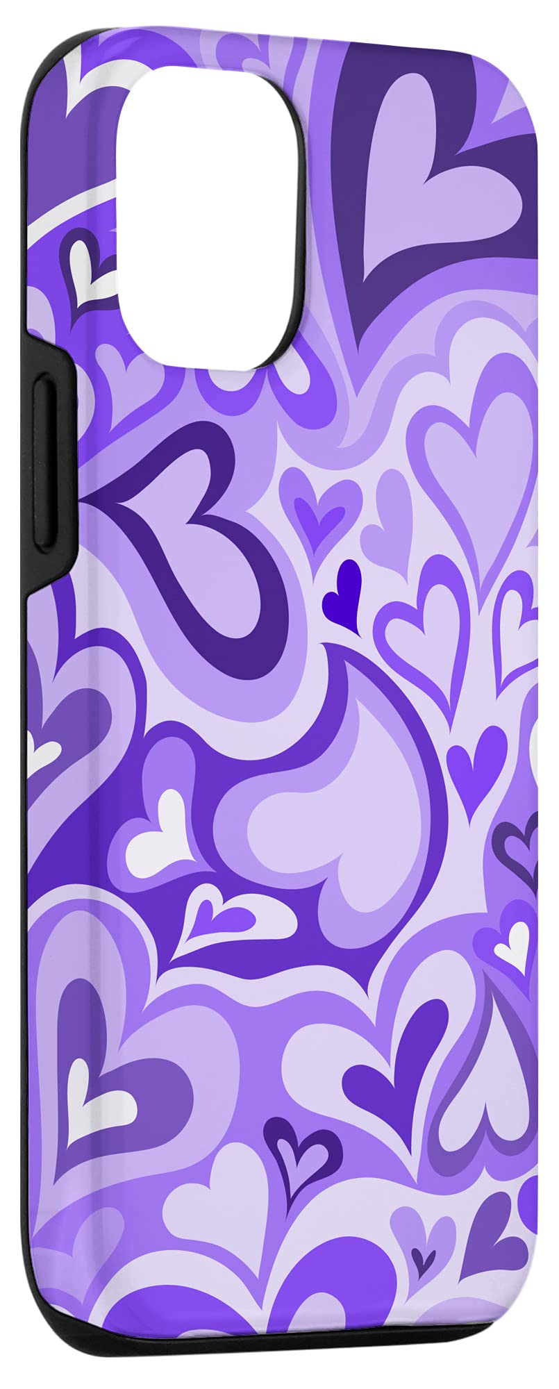 iPhone 12/12 Pro Case - Purple Love Heart Swirls & Coffee Latte Hearts Design | Trendy Protective Cover for Daily Use, Work & Travel