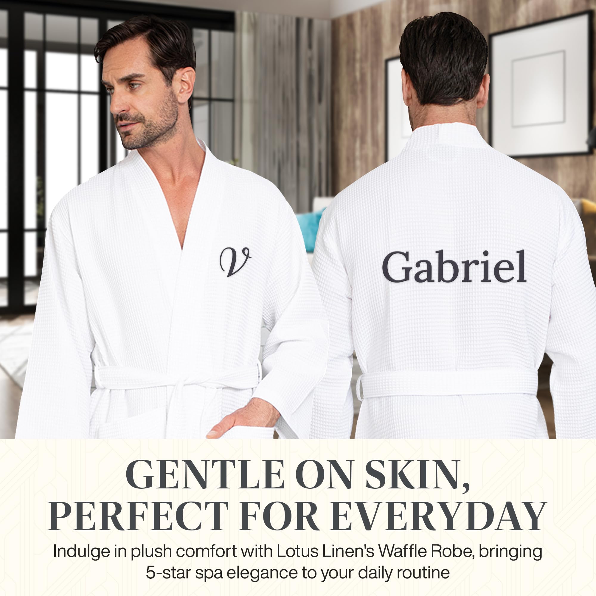 Premium Men's Cotton Waffle Bathrobe - Ultra Soft SPA Quality Lotus Linen Robe for Relaxation, Lounge & After Shower Comfort - Perfect for Home, Spa Days & Gift Giving