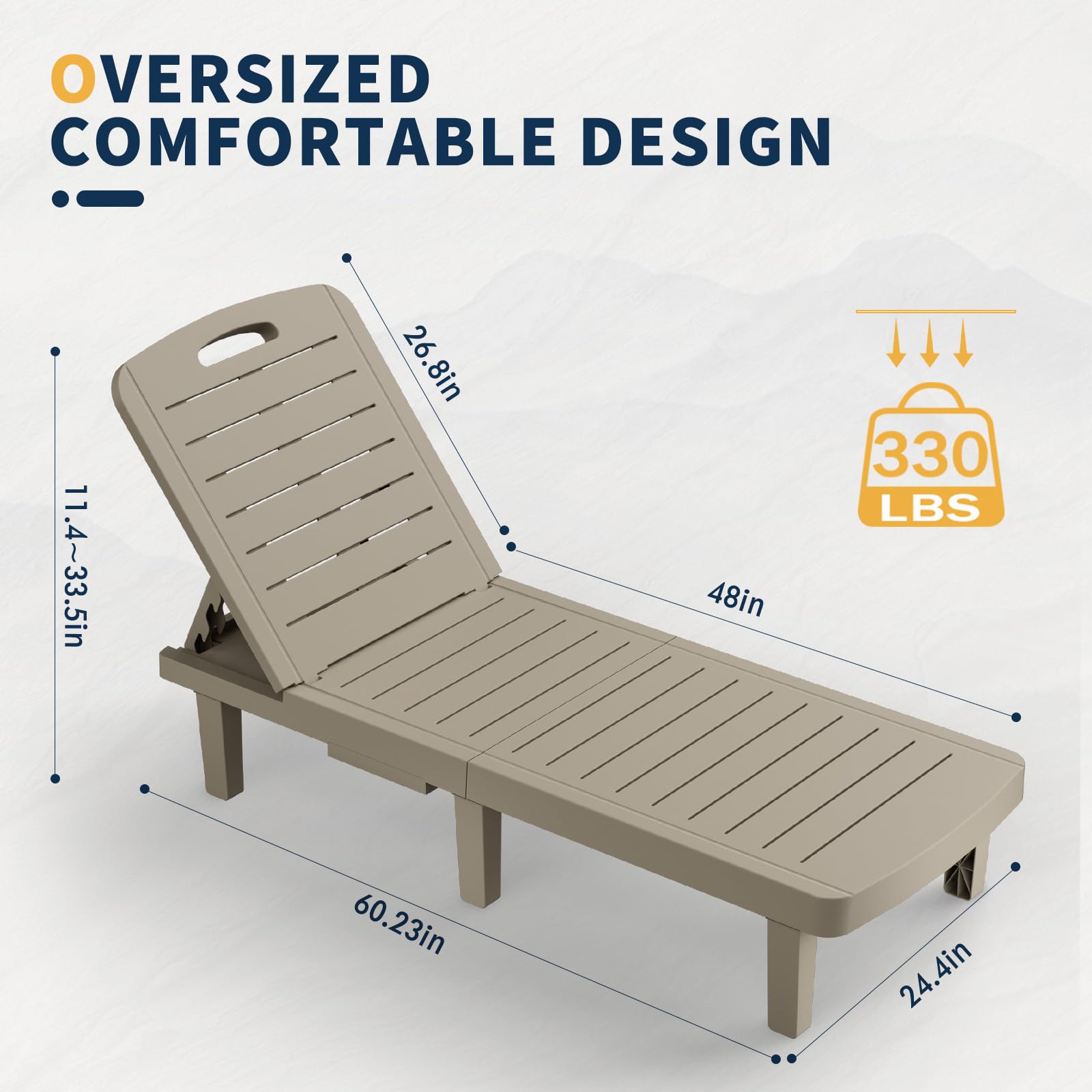 **2-Pack Oversized Outdoor Lounge Chairs - Adjustable Backrest Patio Chaise with Cup Holder, Weather-Resistant Resin Poolside & Beach Chairs for Garden, Yard, or Backyard Relaxation - Perfect for Sunbathing, Lounging by the Pool, or Outdoor Entertaining - Grey**