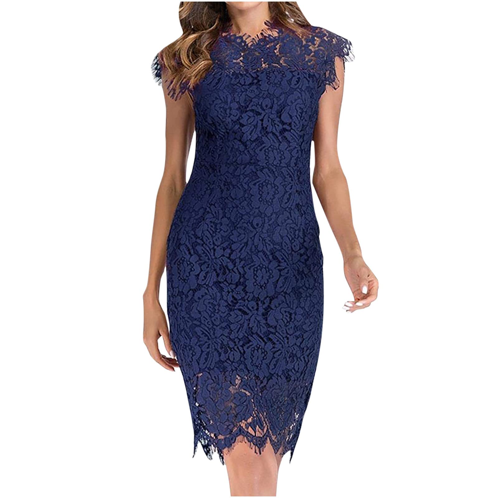 2022 Women's Summer Dresses - Sleeveless Lace Zipper Sexy Solid Color Club Dress | Floral Casual Freezer Midi Dress for Beach, Party & Vacation | Lightweight Breathable Fashion Outfit