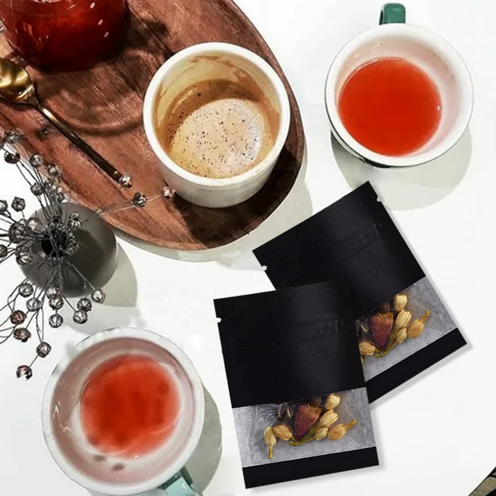 BEISHIDA 100 Pack 3.5 Inch Kraft Paper Resealable Bags with Clear Window - Small Airtight Heat Sealable Packaging Bags for Storage, Sample, Seed, Spice (Black) | Perfect for Food Storage, Craft Supplies & Small Item Organization