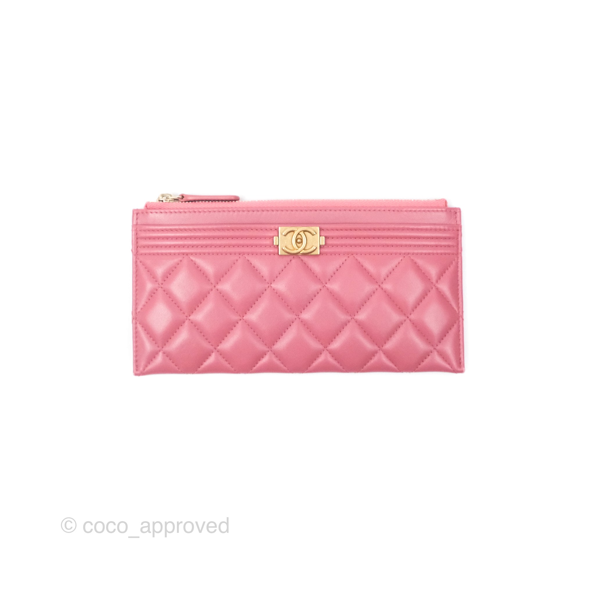 Chanel Boy Long Pouch Wallet in Dusty Pink Lambskin with Aged Gold Hardware - Luxury Crossbody Bag for Women, Perfect for Date Night & Evening Events