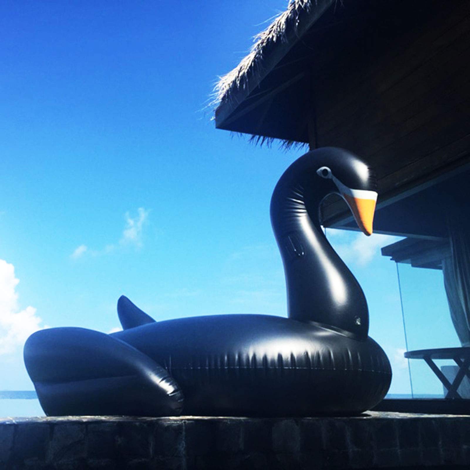 Premium Swan-Shaped Water Mat - Floating Pool Hammock, Foam Pad & Lounger for Adults & Kids - Durable Black Swimming Float - Perfect for Pools, Lakes & Beach Relaxation