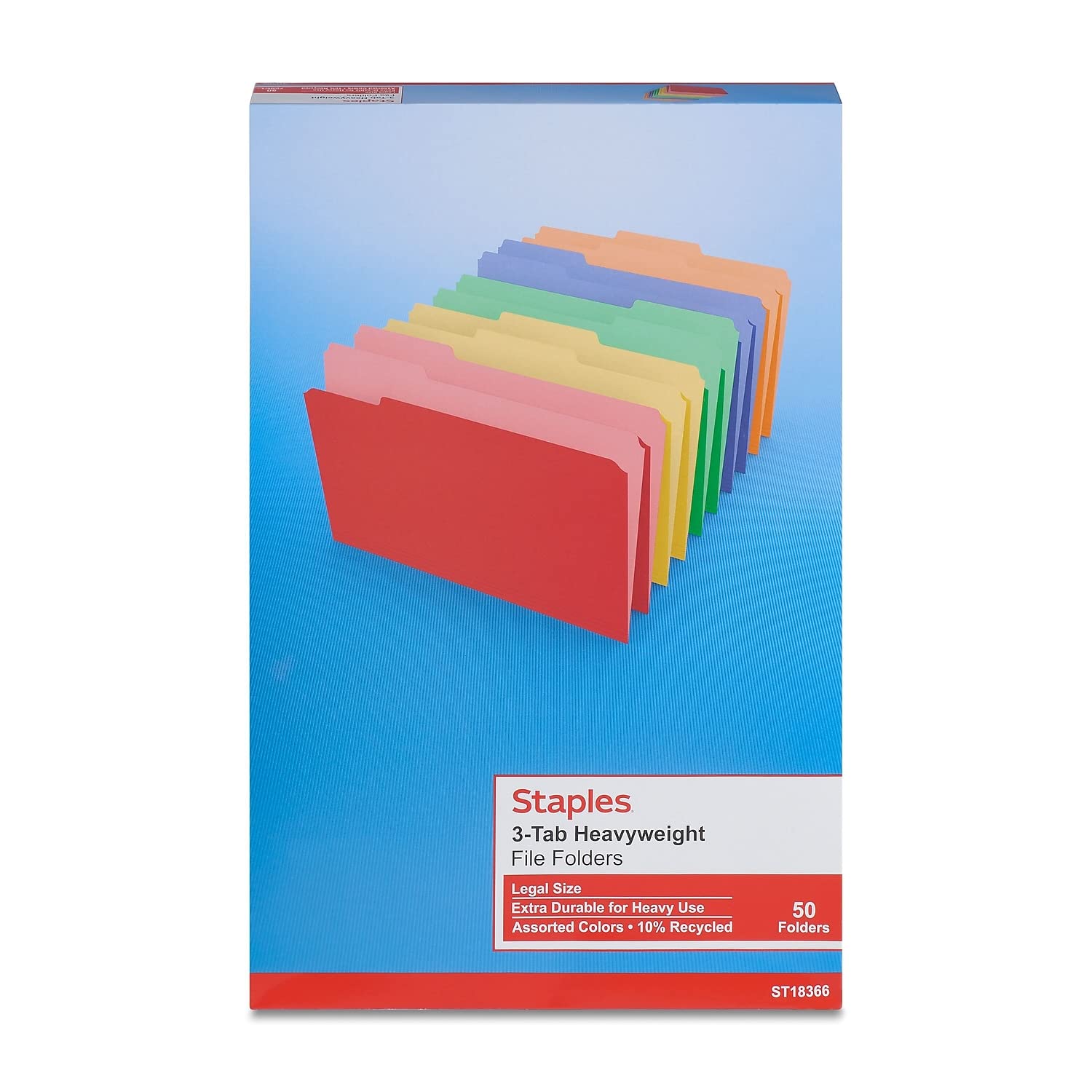 Heavyweight Colored File Folders with 3-Tab Dividers - Legal Size, 50-Pack - Perfect for Office Organization & Document Filing