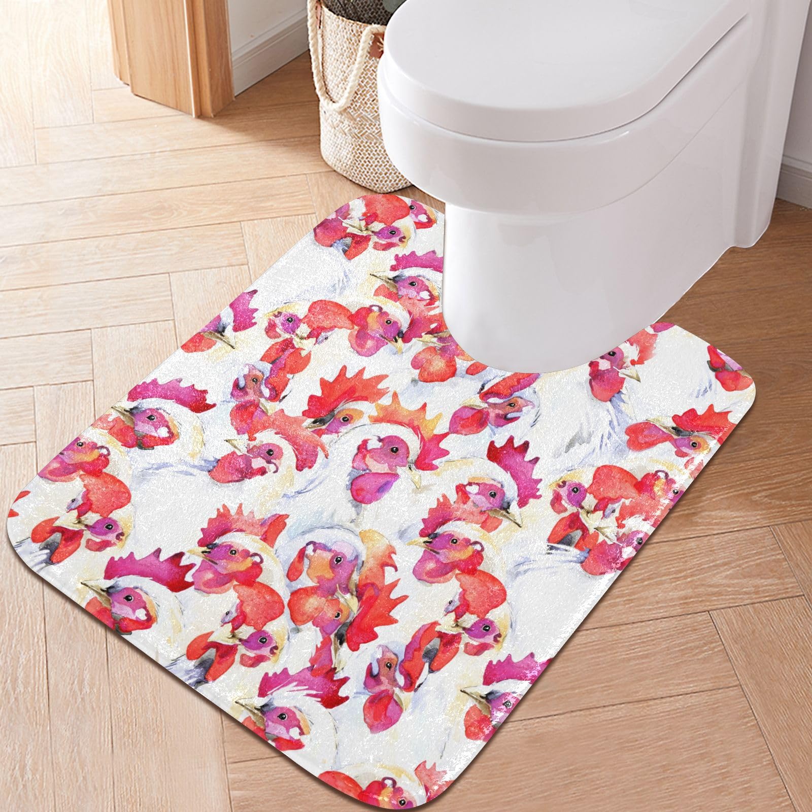 Non-Slip Chicken Rooster Bath Mat Set - Farmhouse Style for Bathroom & Bedroom